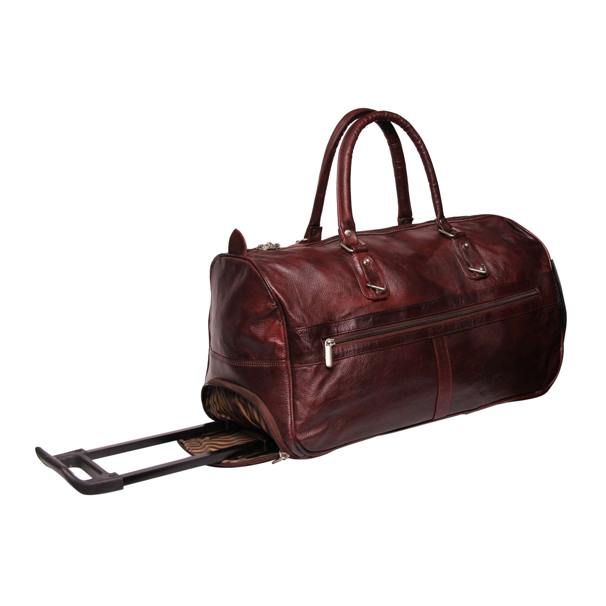 C Comfort Pure Leather 1400Cms Brown Softside Duffel Travel Duffle Trolley Bag with Wheels and Lock 4