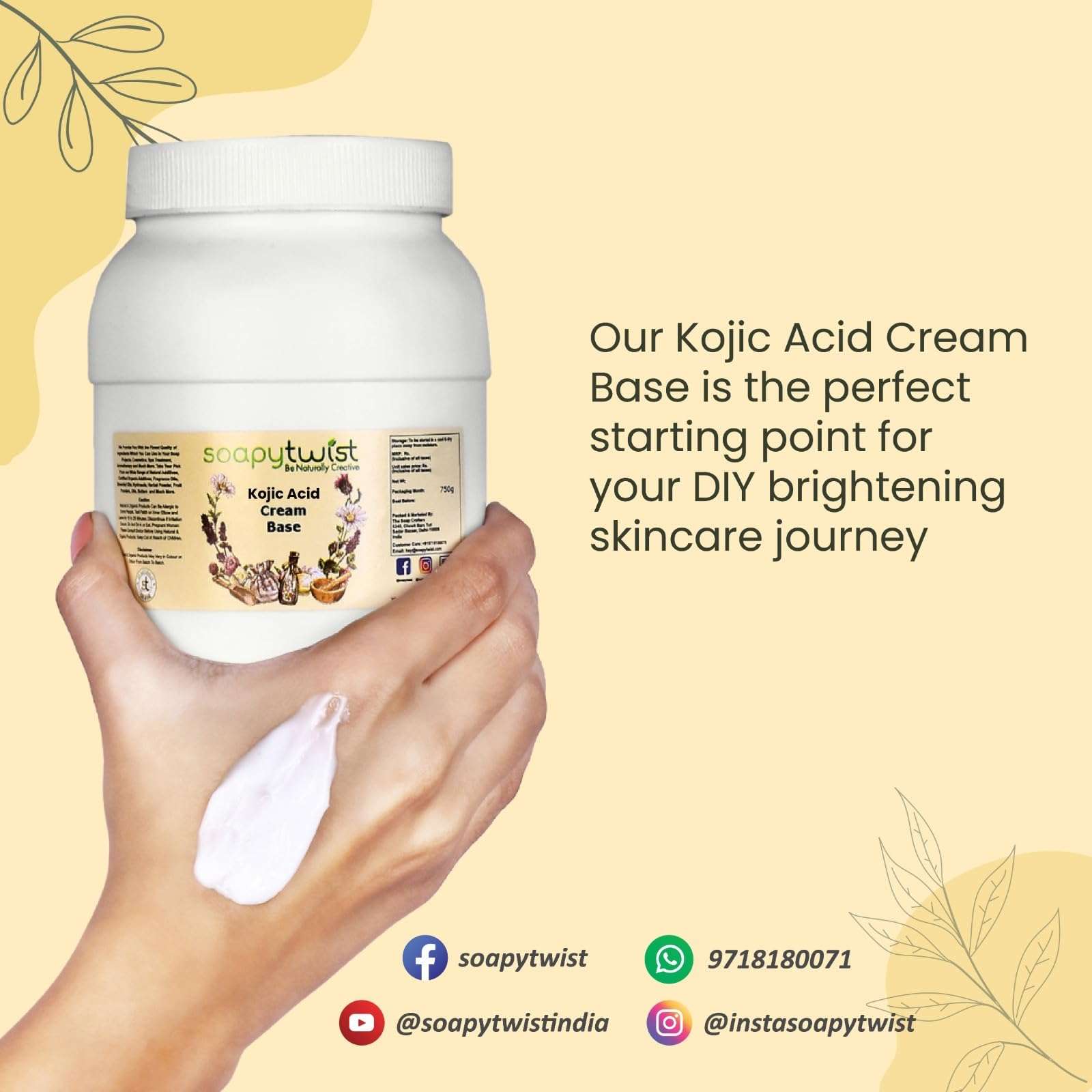 Soapy Twist Kojic Acid Cream base (300 grams) | Do-it-yourself Cream base | Paraben Free | Enriched with Oats Oil and Sesame Oil 5