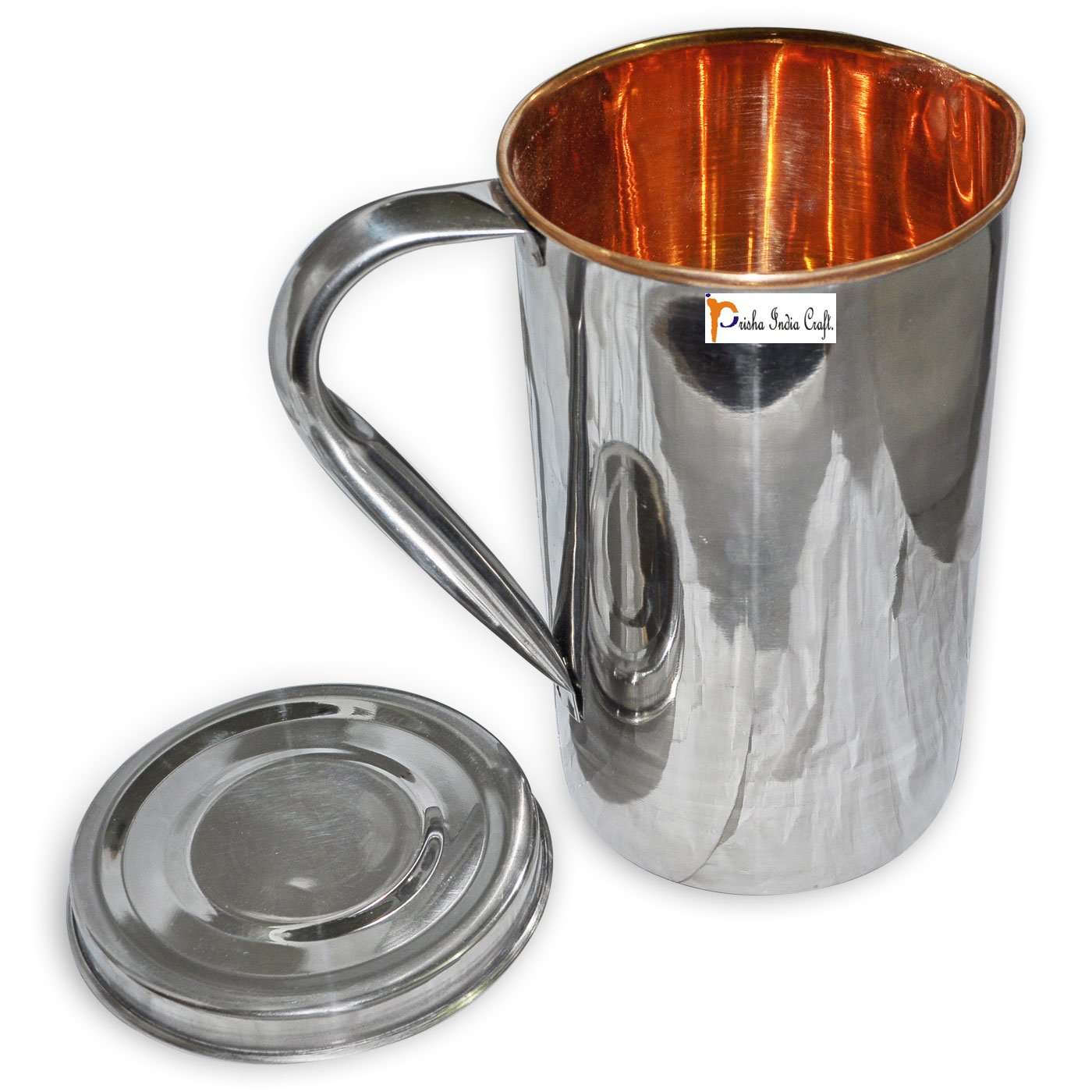 Prisha India Craft Copper Stainless Steel Large Dinner Plate Thali Set Dinnerware - Copper Dinner Set Online India - 5 Thali Set, 1 Jug 4