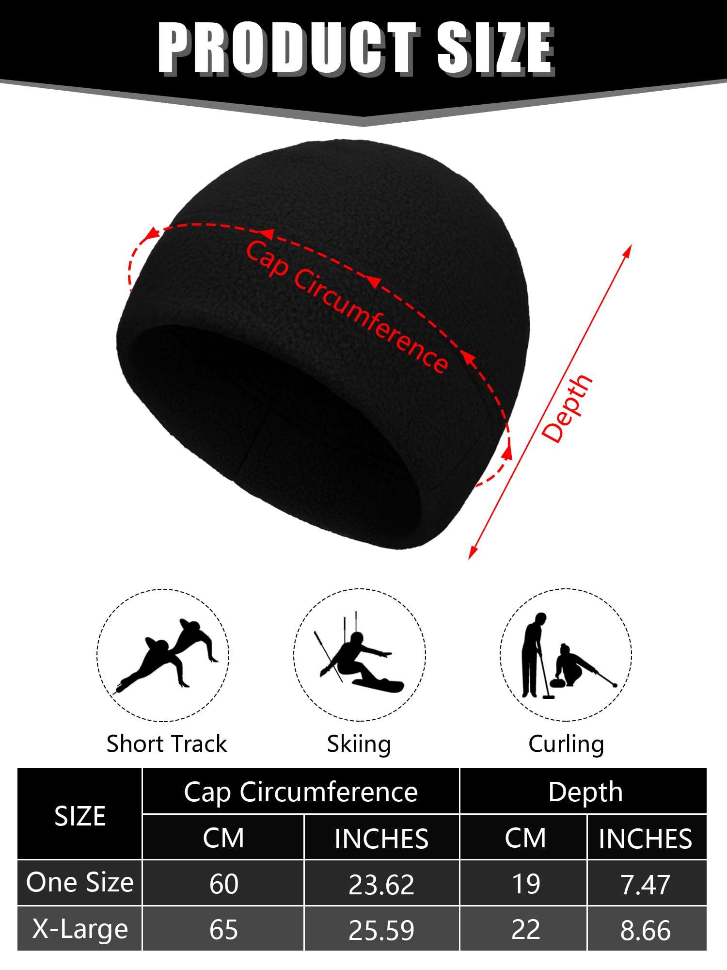 3 Pieces Winter Warm Skull Cap Soft Fleece Beanie Hat Thick Windproof Watch Cap Skiing Outdoor Warm Colored for Men Women(Black,One Size) 3