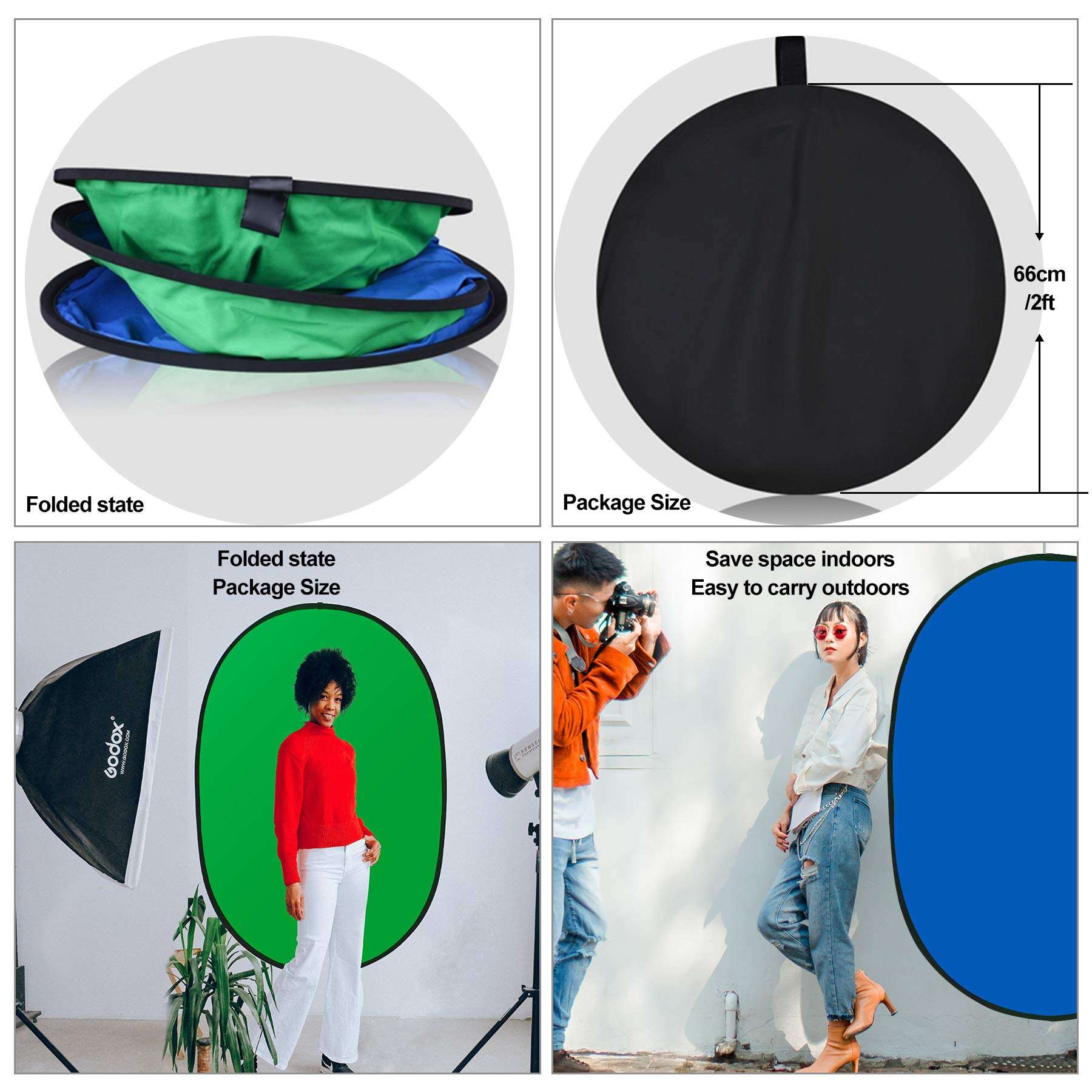 Chroma-Key Green Screen Backdrop, 5ft x 6.5ft Collapsible Green Background Panel, Chromakey Blue Backdrop for Photography, 2 in 1 Portable Foldable Lightweight Photo Video Studio Blue-Green Screen 6