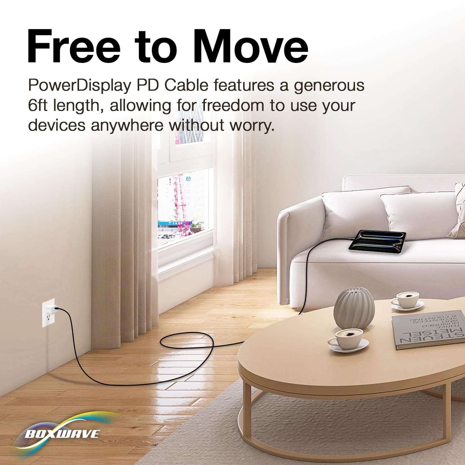 BoxWave Cable Compatible with Amazon Kindle (11th Gen 2022) - PowerDisplay PD Cable (6ft) - USB-C to USB-C (100W), LED Wattage Info Extra Long Braided Nylon - Jet Black 6