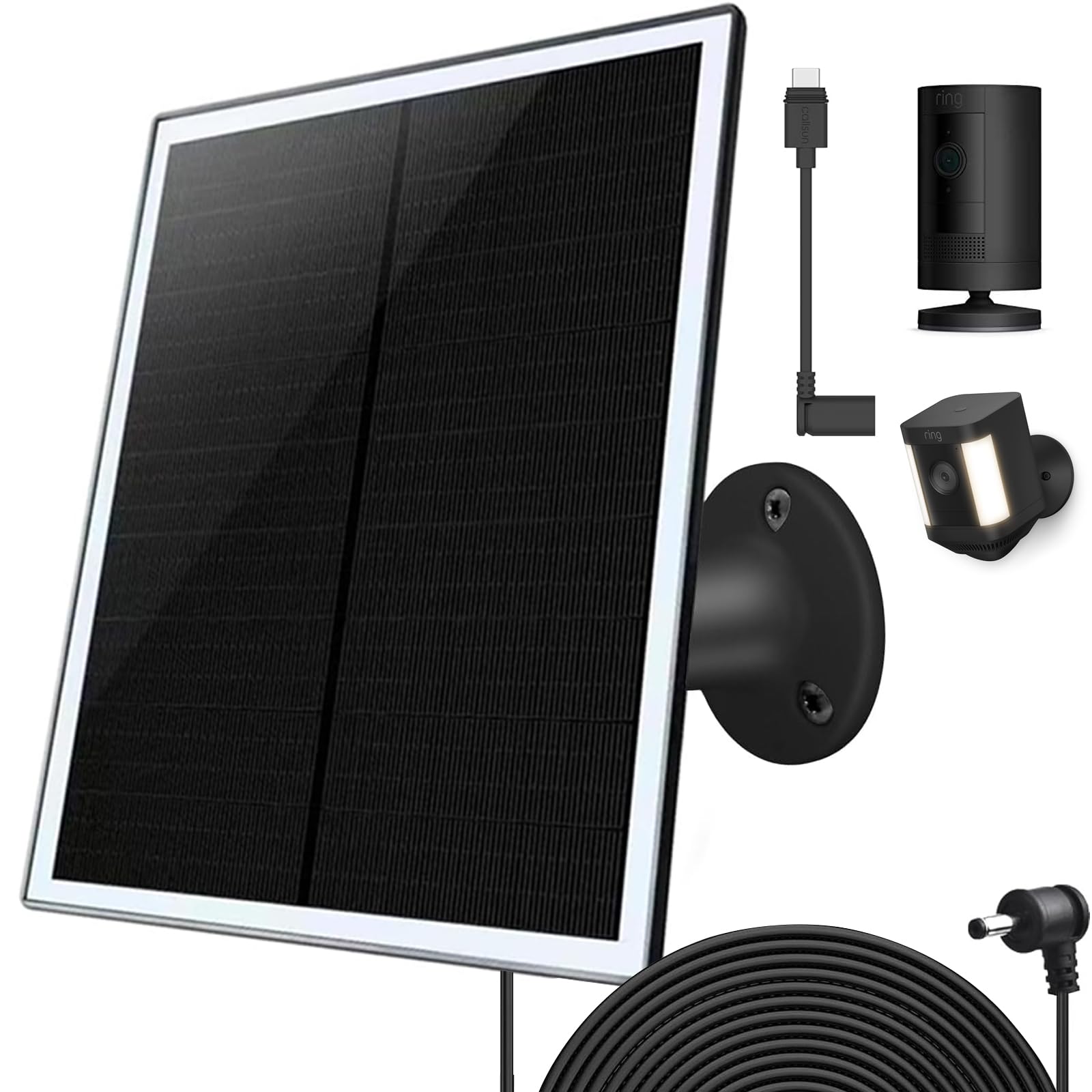 Solar Panel Charger for Ring Camera, Compatible with Ring Stick Up Cam Battery, Spotlight Plus/Pro, Waterproof, 4M/13FT Cable，6W Fast Charging (Black 1Pack)