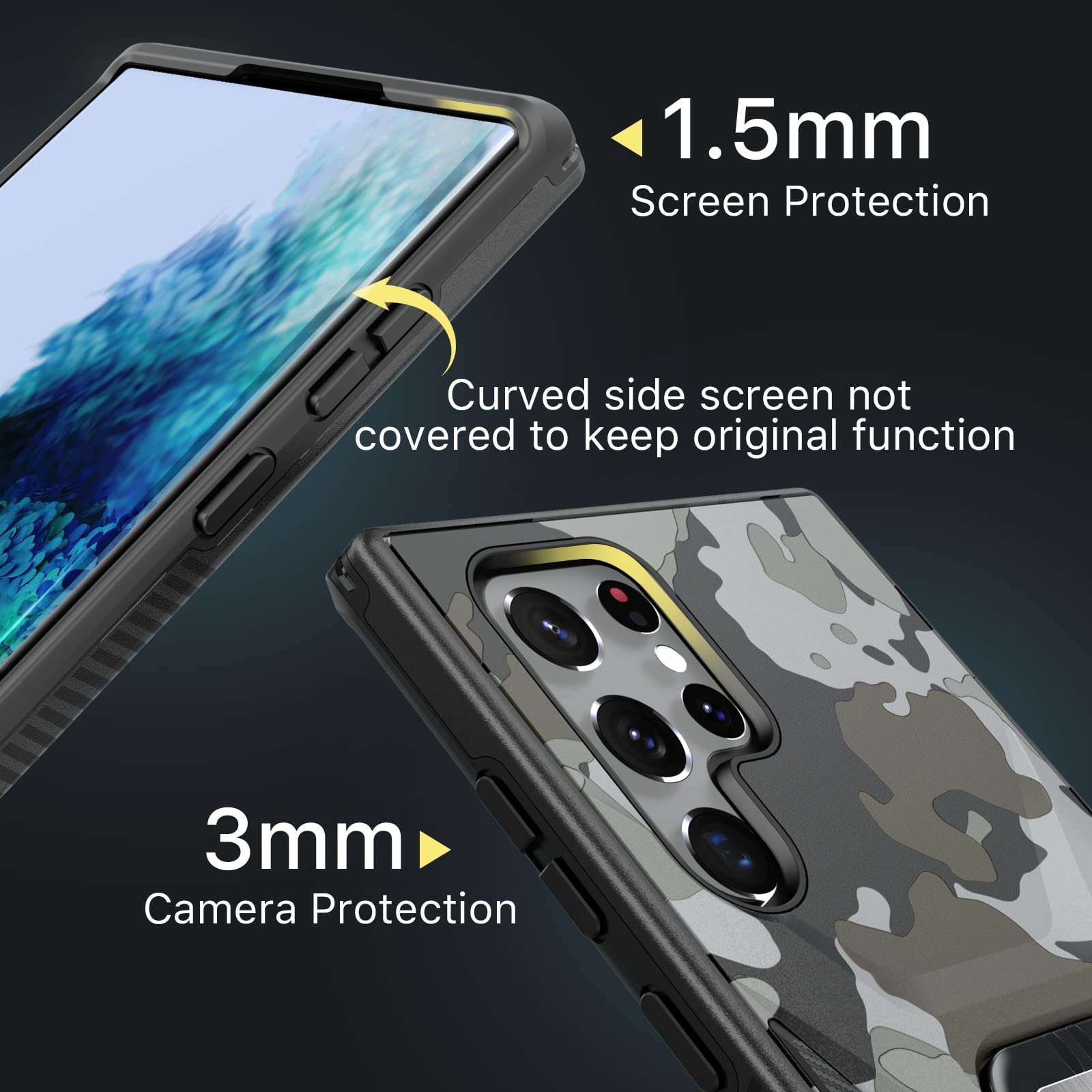 MYBAT Pro Shockproof Stealth Series with Stand Phone Case for Samsung Galaxy S22 Ultra 6.8 inch, Support Magnetic Car Mount, Heavy Duty Military Grade Drop Protective Case with Kickstand - Black Camo 6