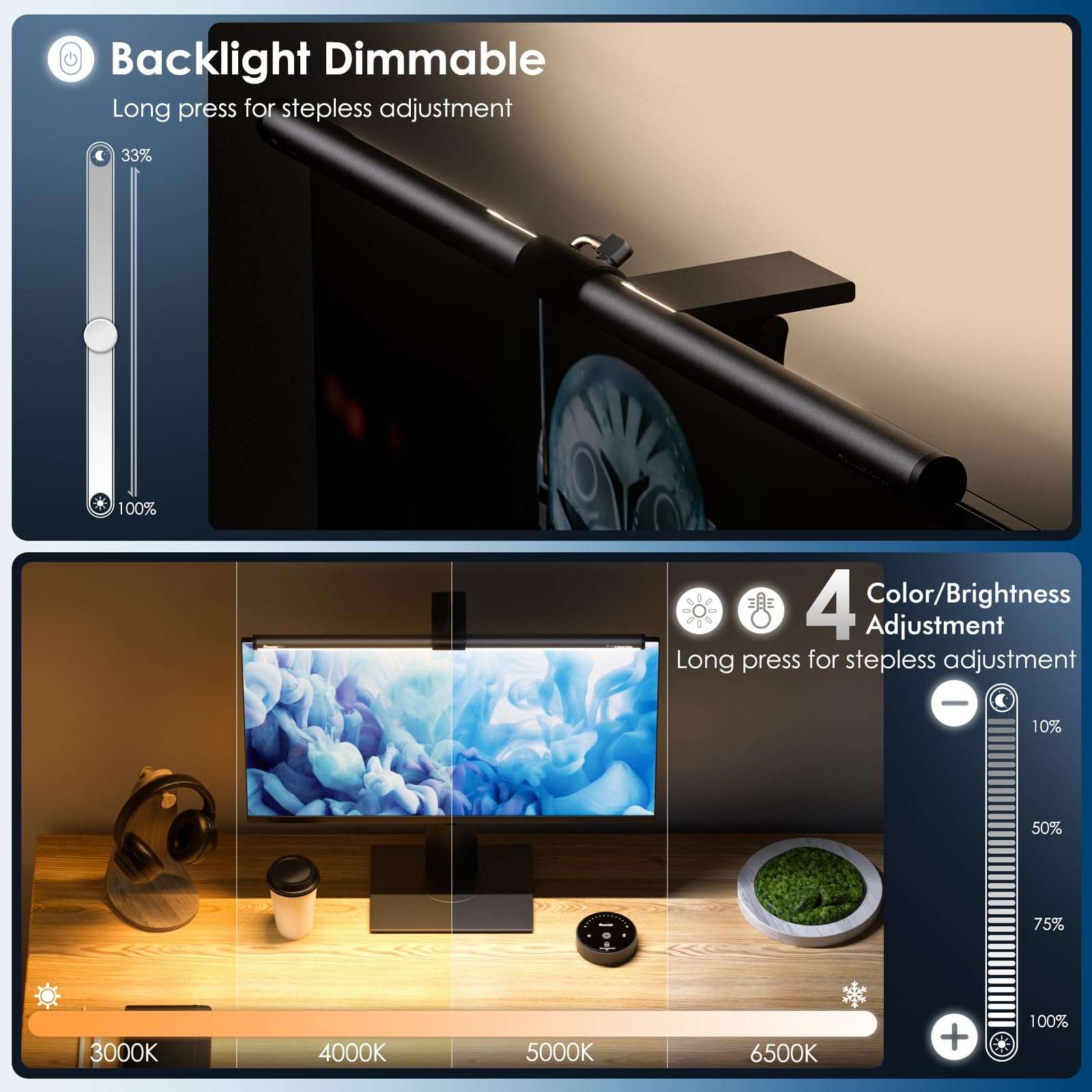 Quntis Monitor Light Bar, Screen Monitor Lamp with Backlight for Eye Caring, Dimmable Screen Light Bar Computer Light No Screen Glare Home Office Work Desk Lamp 5