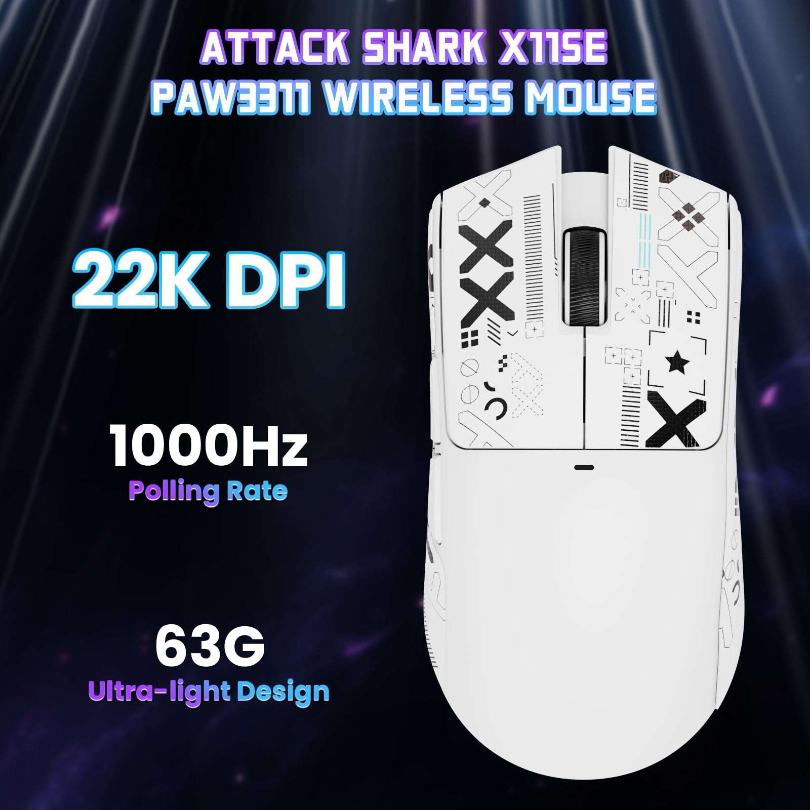 ATTACK SHARK X11SE Ultra-Light Wireless Gaming Mouse, Tri-Mode-2.4G/USB-C Wired/BT, PixArt PAW3311 Gaming Sensor, 22KDPI, 5 Programmable Buttons for Laptop, PC, Mac Gamer (White&Sticker) 3