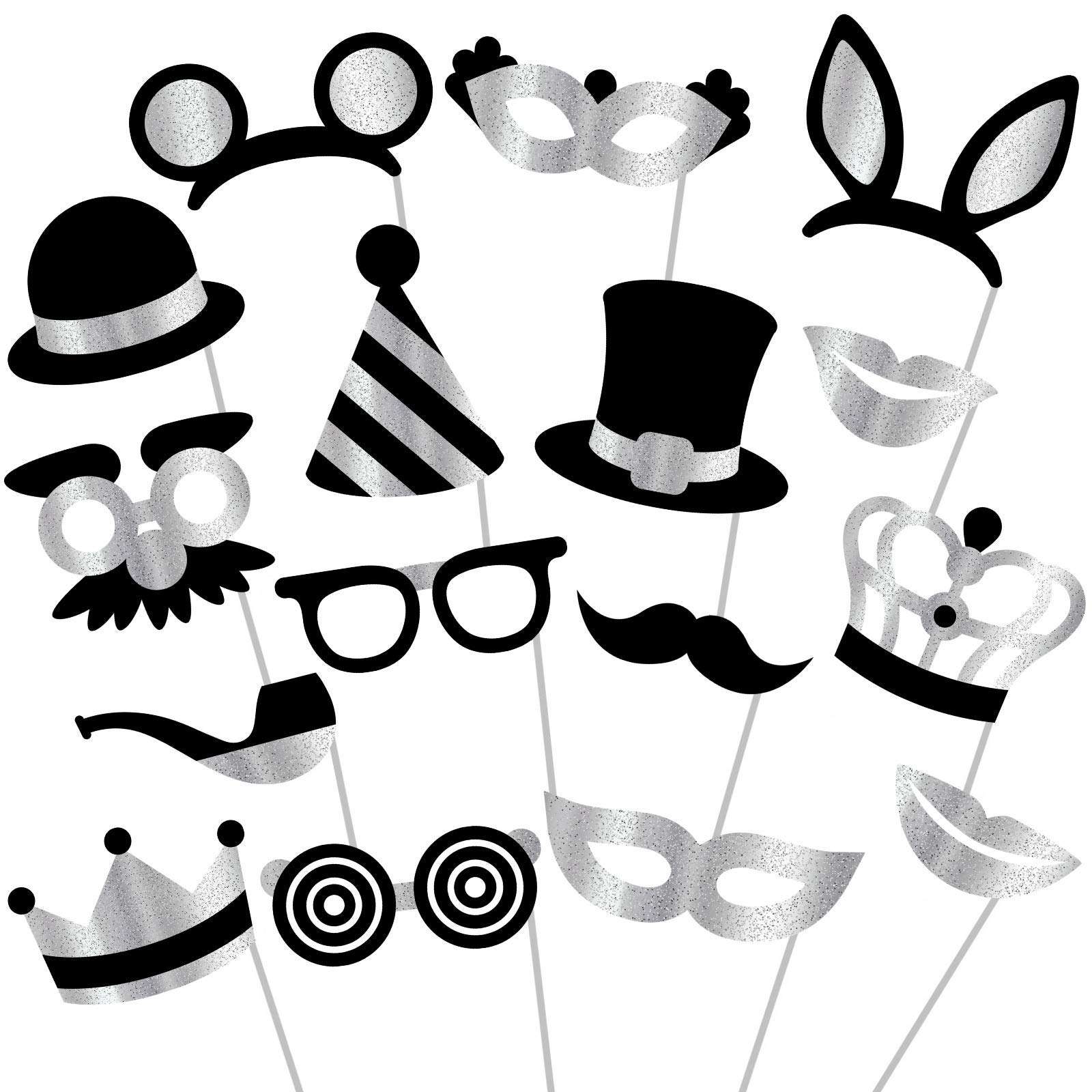 Premium Birthday Photo Booth Props Kit, 16 Black & Silver (No Glitter), Durable & Easy-to-Use Photobooth Props Signs for Memorable Photos & Unforgettable Celebrations by PixiPy 1