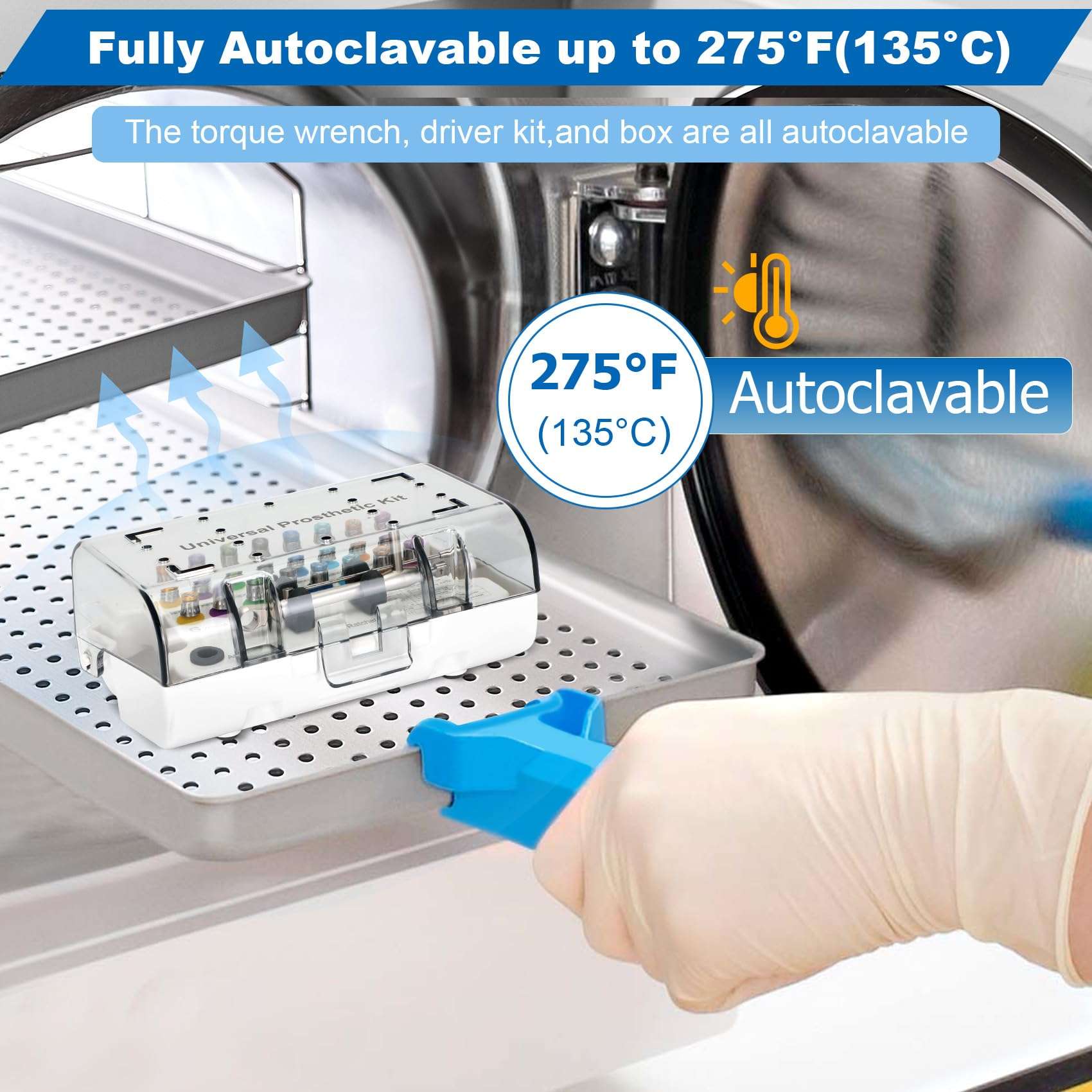 Dental Implant Torque Wrench Set Universal Prosthetic Kit Dental Implant Kit with Torque Adjustable Ratchet Screwdrivers 16pcs, Fully Autoclavable,10-70Ncm, Secure/Disassemble Implant Restorations 5