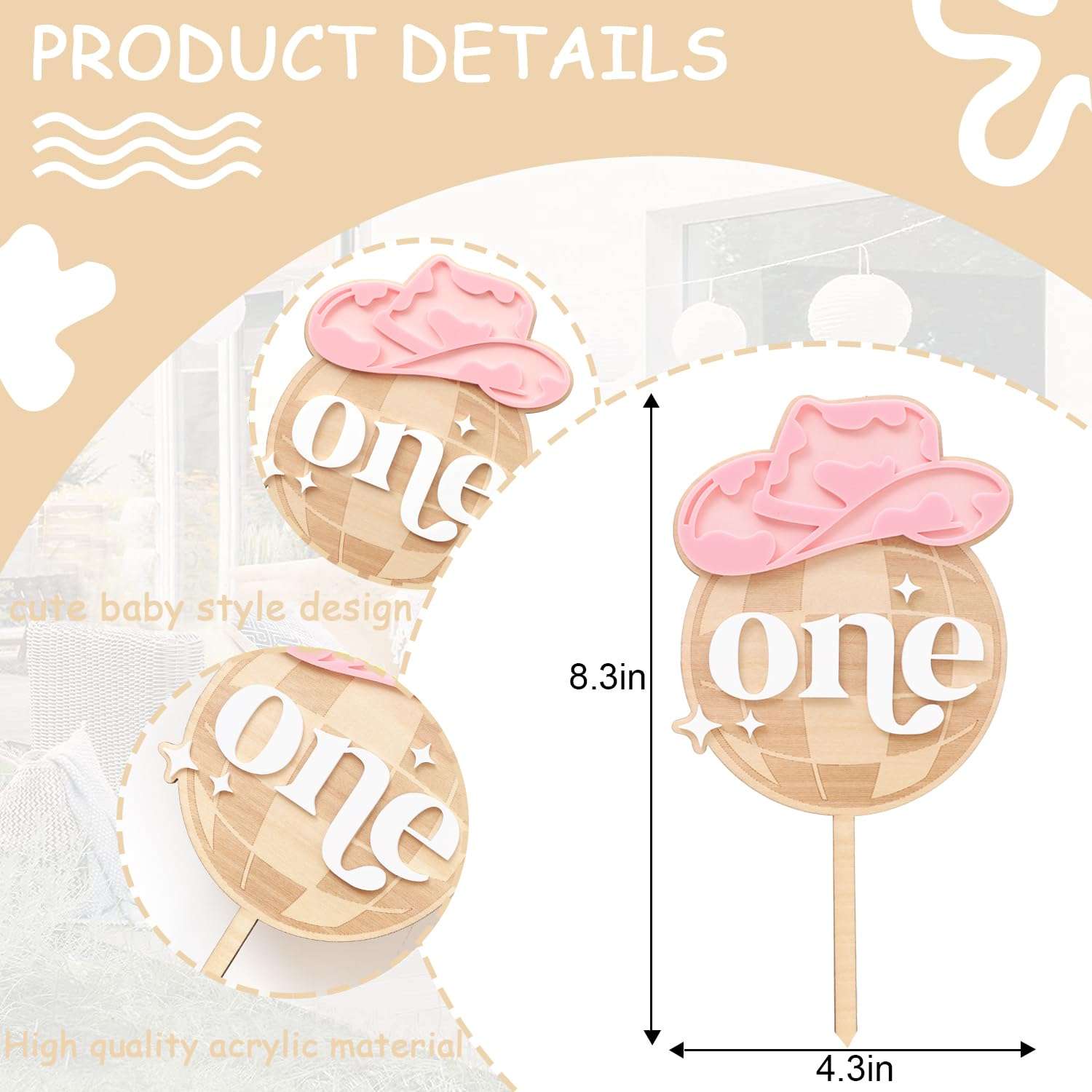 Disco Cowgirl 1st Birthday Cake Topper - Rodeo Girl Birthday Decor, Cowgirl First Birthday Decorations, Girls My First Rodeo One Cake Topper 3