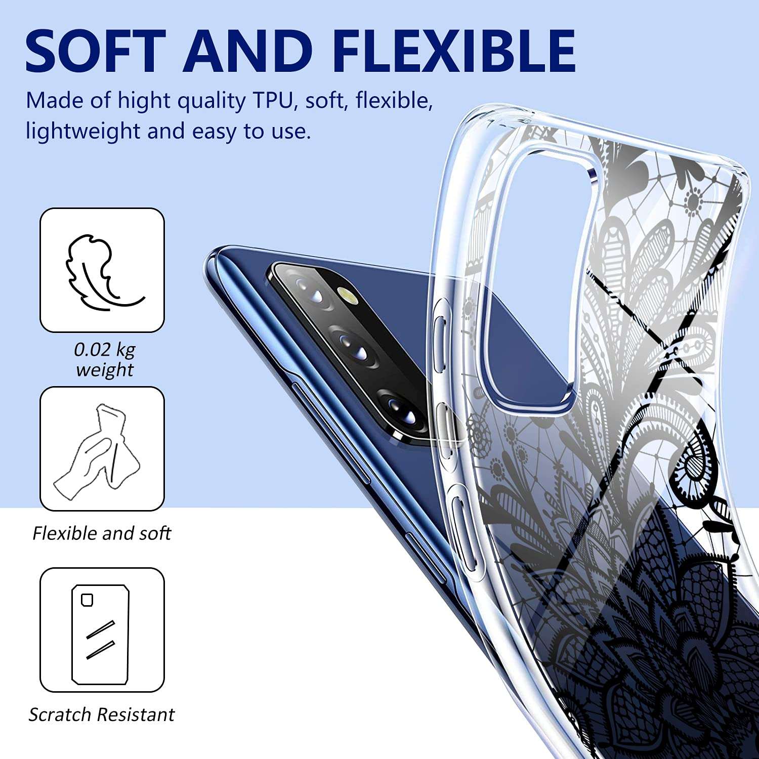 Galaxy S20 FE Case for Samsung Galaxy S20 FE 5G Case Cute Slim Crystal Clear Lace Flower Cases S20 FE Case Silicone Rubber Bumper Protective Cover for Samsung S20 FE (Fan Edition) 5G Smartphone 2