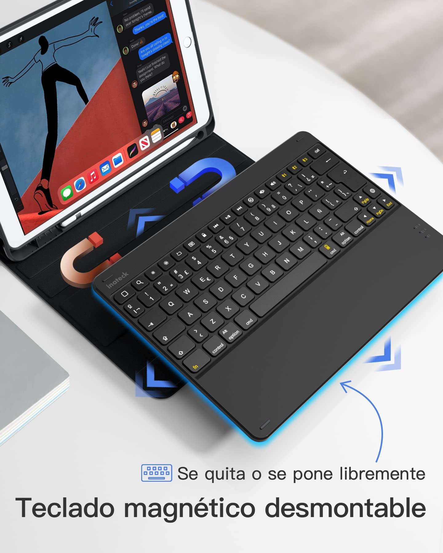 Funda con Teclado Inateck Compatible con iPad 2021(9ª Gen)/iPad 2020(8ª Gen)/iPad 2019 (7ª Gen) de 10,2 Pulgadas, iPad Air 3 y iPad Pro 10,5, Disposición del Teclado Español, KB02017 4