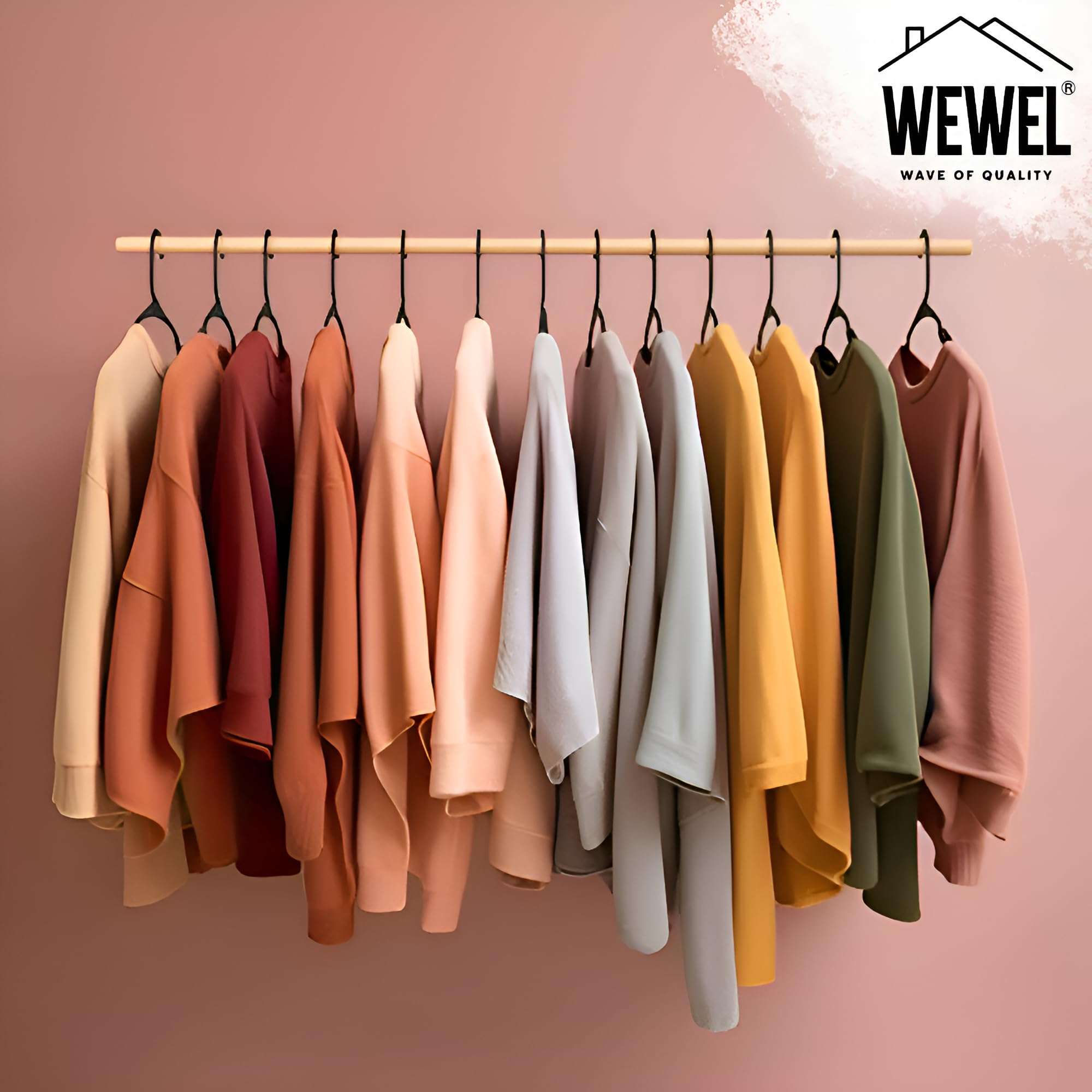 WEWEL® 16 Pcs Premium Clothes Hangers for Hanging Cloths, Elevate Your Wardrobe Organization in Multicolors with Cloth Hanger (16, Black) 3
