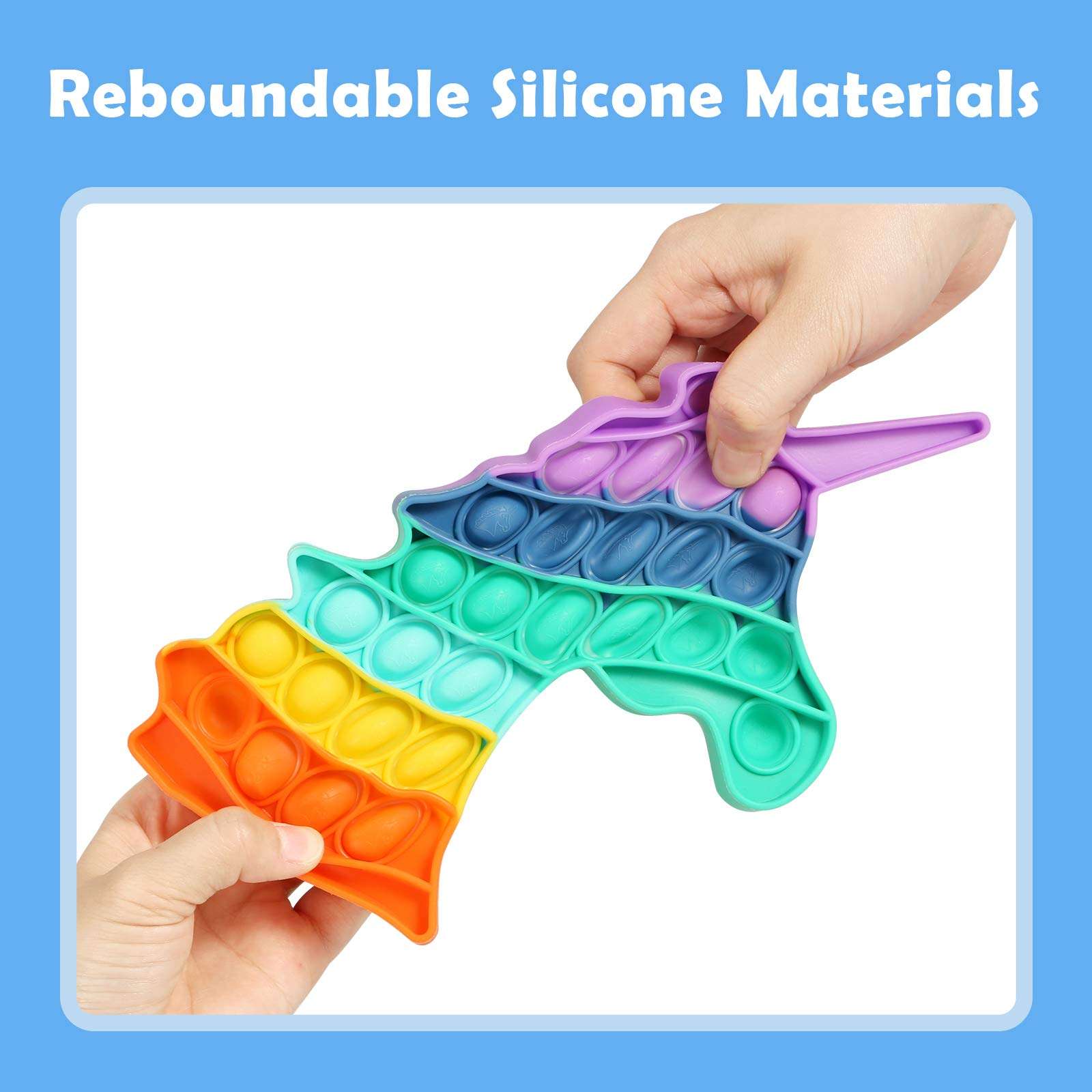 Fescuty Rainbow Unicorn Dinosaur Pop Stress Relief Fidget Toys Heart Sensory Toys Autism Learning Materials for Anxiety Stress Relief Squeeze Toy Class Rewards Students Party Gifts for Kids 2