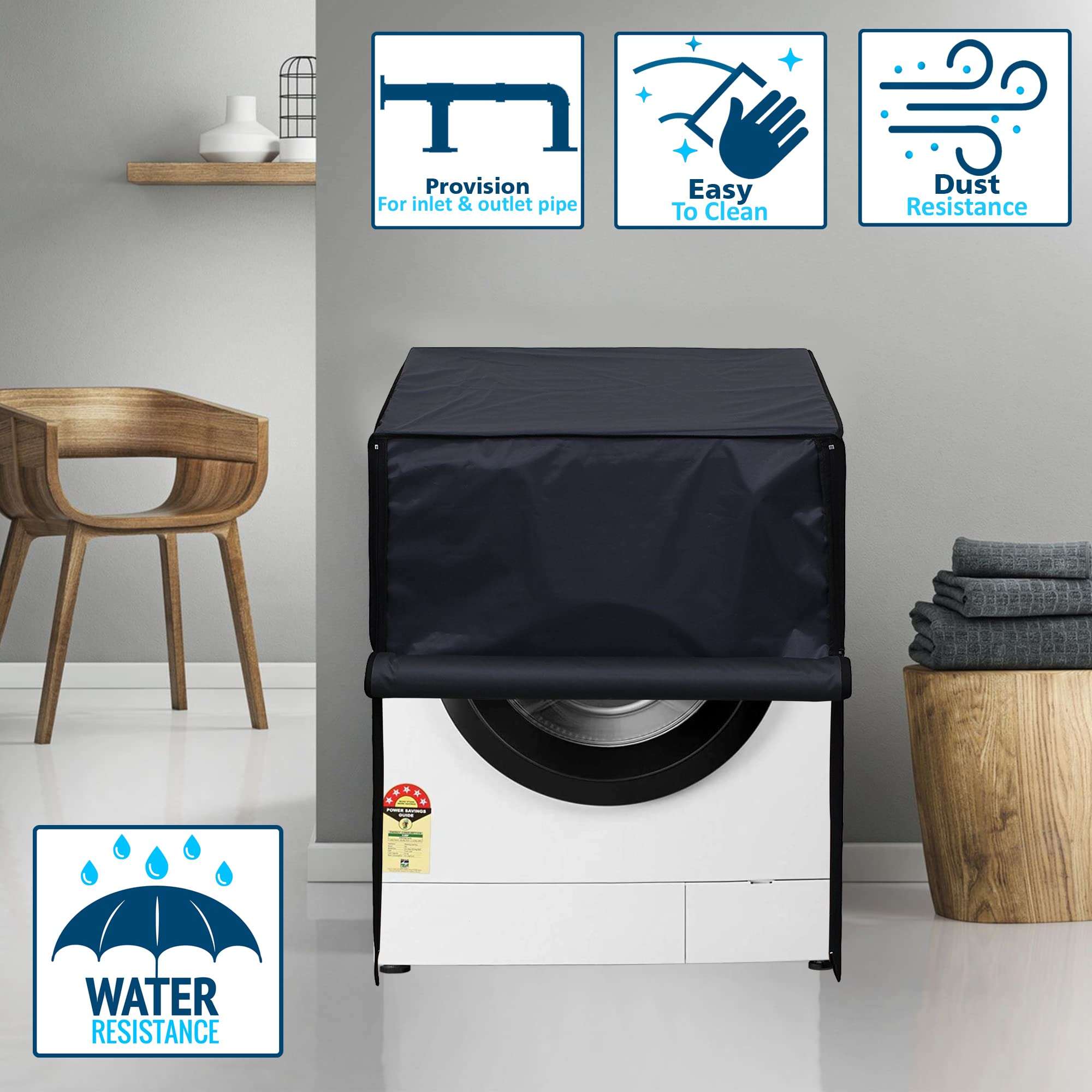 Wings Star Washing Machine Cover for Bosch 8 Kg Fully-Automatic Front Load WAJ24267IN - Waterproof & Dustproof Cover Grey 3