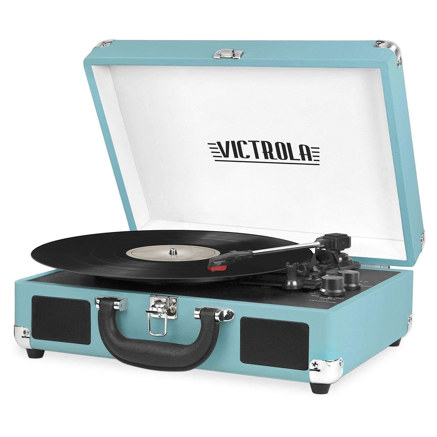 Victrola VBB-25-SLV Mini Bluetooth Boombox Cassette Player Bundle with VSC-550BT-TQ Vintage Suitcase Turntable 6