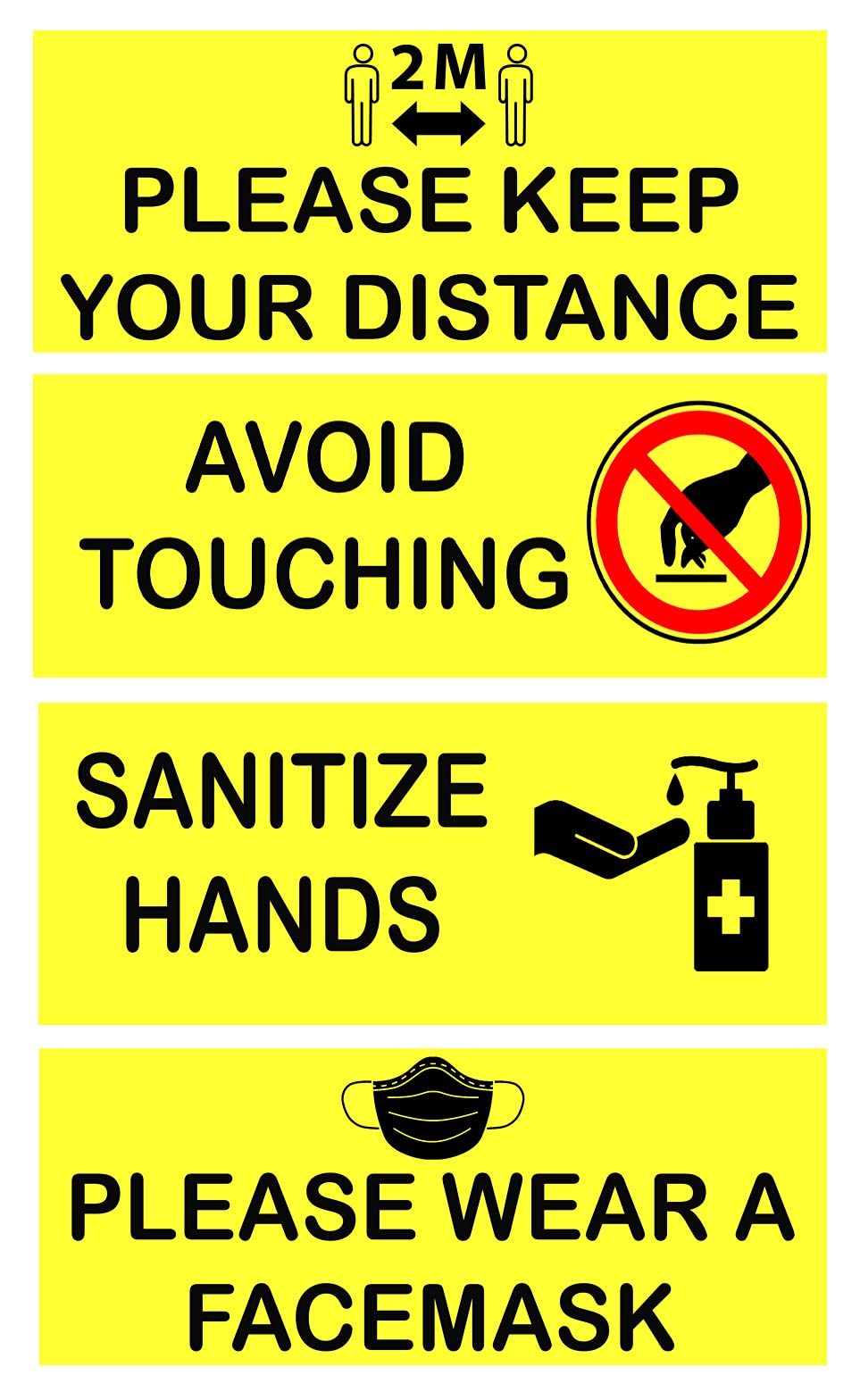 BrittleBerry Laminated Social Distancing Label, 4 x 12 Inch, CORONA VIRUS/COVID-19 Warning Safety Stickers Self Adhesive Vinyl, especially for School, Office, Factory, Bank, General Store, Public Place, Pack of 4 Stickers (Yellow)