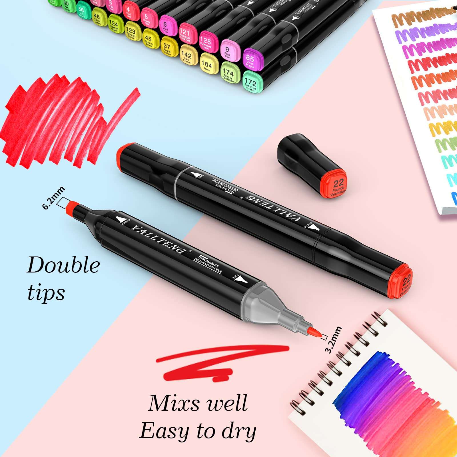 80 Colors Permanent Highlighter Marker Twin Pen Wide Fine Point Black Animation Design for Drawing Paint with Black Bag (80 Colors) 3