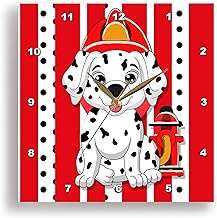 3dRose Wall Clock Silent - 15 inch - Cute Dalmatian Puppy with Red and White Fireman Theme - Kids Collection 1