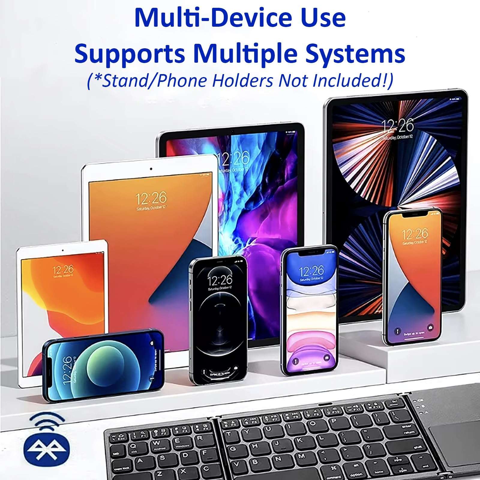 Tek Styz Slim Foldable Wireless Keyboard Compatible with Xiaomi Redmi Note 11 4G TOUCHPAD Mouse is Universal Providing 48H Use, 560 Days Standby, Portable, Compact, Tri-Fold, Rechargeable! 3