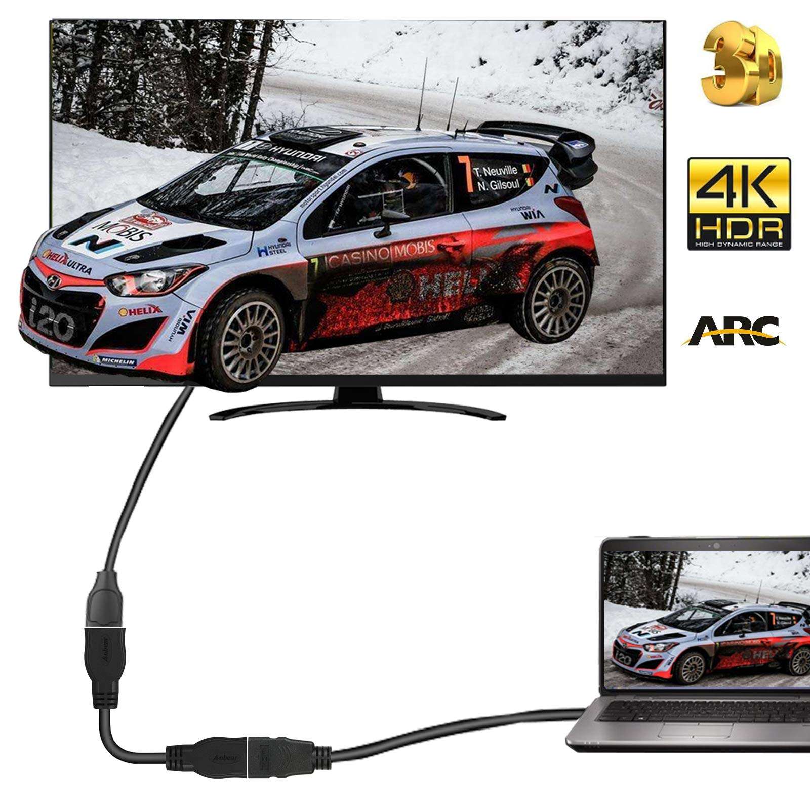 Anbear 4K HDMI Extension Cable 1 FT Female to Female, Gold Plated High Speed HDMI2.0 Extender Double Female HDMI Connector Support 4K@60 HZ,3D 6