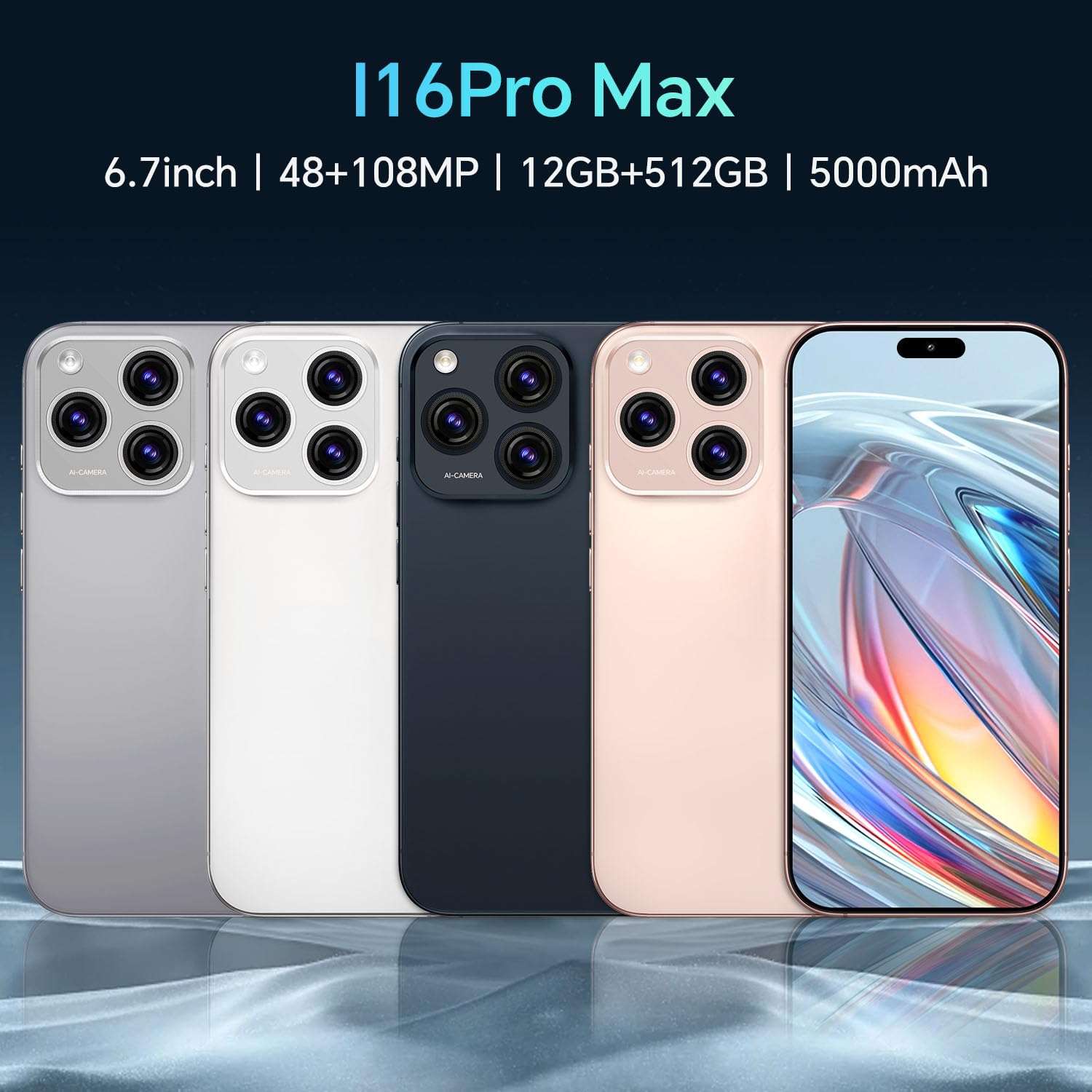 MUNISOSA Unlocked Cell Phones A16ProMax,12+512GB Android 14 Smartphone, 48MP+108MP Camera Android Phone, 5000mAh Battery, 6.7" HD Screen,Face ID/Fingerprint Lock/Dual SIM/GPS(Gold) 3