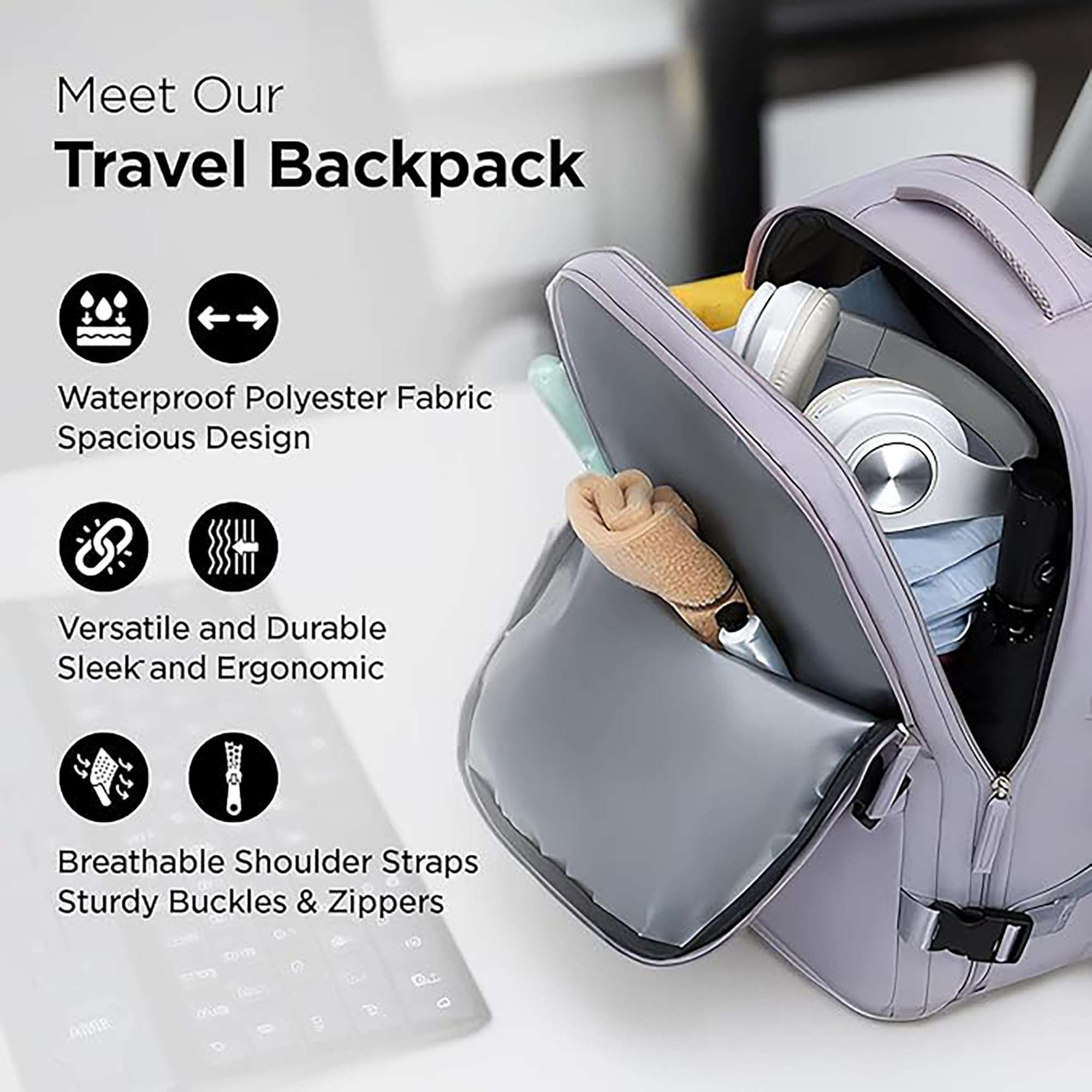 Kuber Industries 35L Waterproof Laptop Bag | Stylish Office/College Bag for Men & Women |Unisex Travel Friendly Professional Backpack - Purple 5