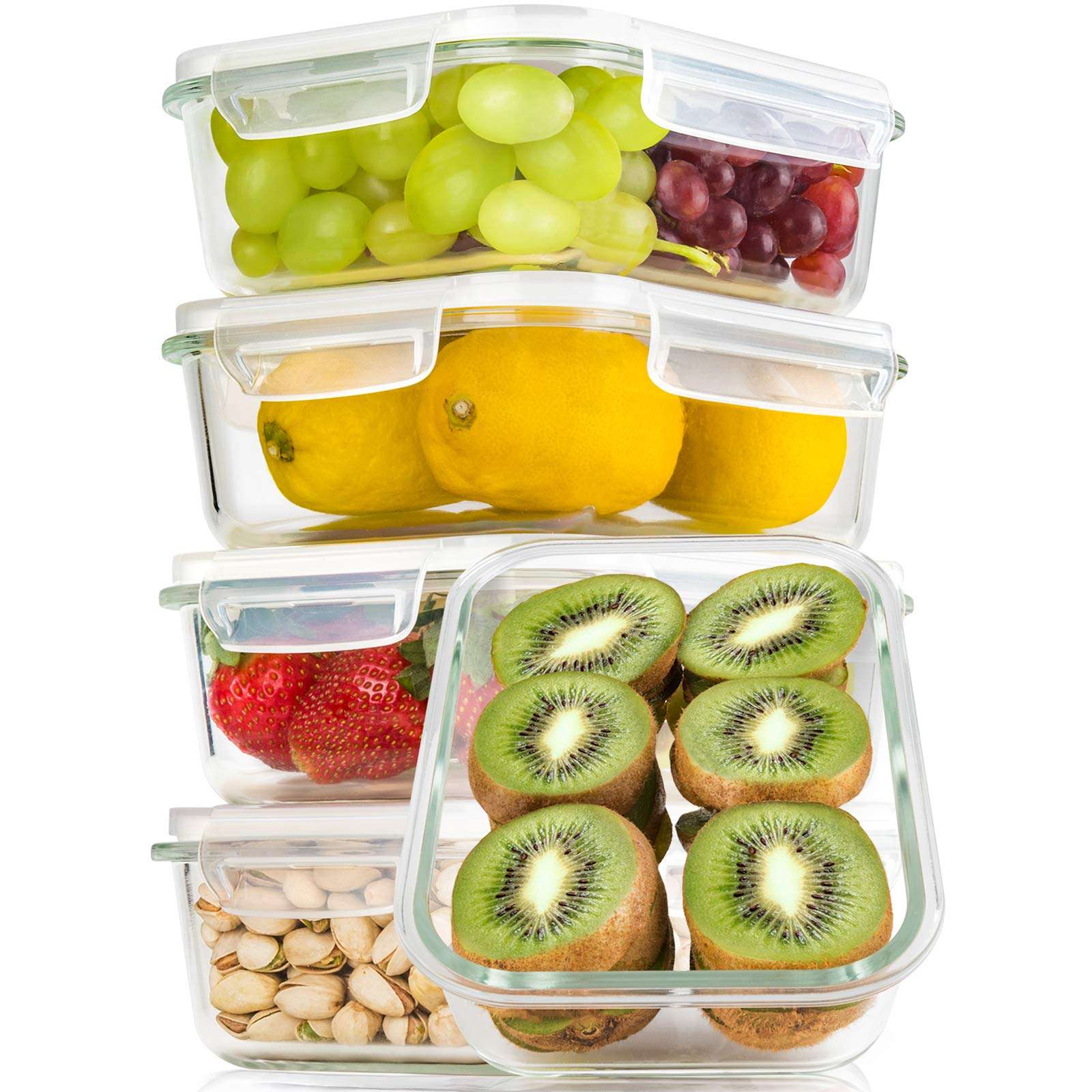 Bayco Large Glass Meal Prep Containers, [5 Pack, 36oz | 4.5cups] Glass Food Storage Containers with Lids, Airtight Glass Bento Boxes, BPA Free & Leak Proof (5 lids & 5 Containers) 1