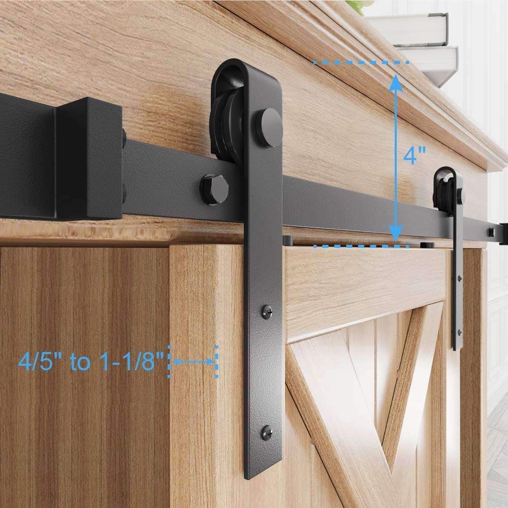 ZEKOO 2.5-8 FT Super Mini Sliding Barn Door Hardware Kit Arrow Shape Hanger Flat Track for Cabinet TV Stand Console (5FT, Double Door Kit) 3