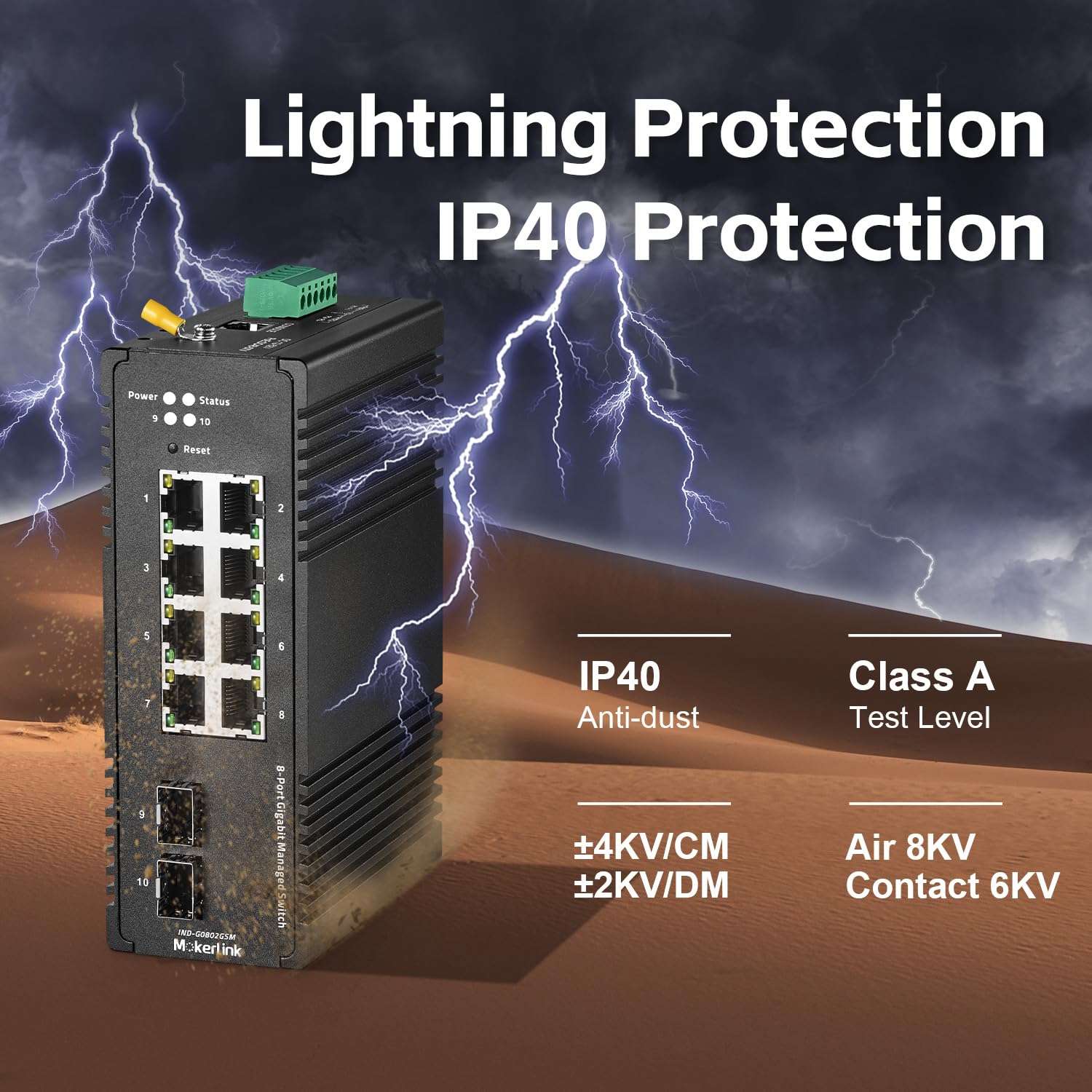 MokerLink 8 Port Gigabit Industrial DIN-Rail Ethernet Switch Managed, 2 SFP Ports, 20Gbps Switching Capacity, Web L2+ Managed IP40 Network Switch (-40 to 185°F), with Power Supply 3