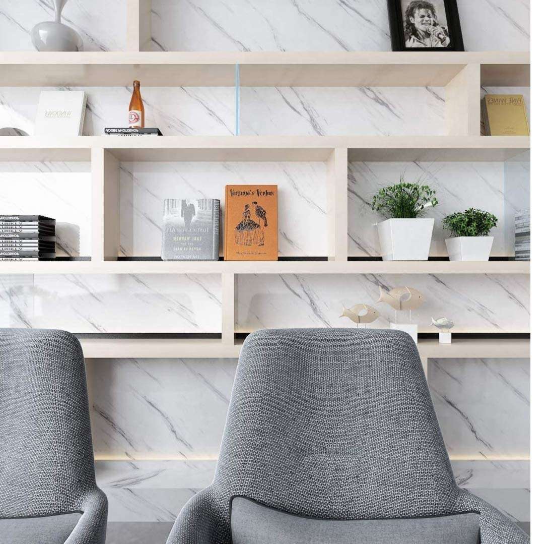 Cosmos Star Oil Proof Marble Wallpaper,Kitchen Backsplash Wall Protector High Temperature Resistant Self-Adhesive Sticker(12X100, White Grey Mrble) 4