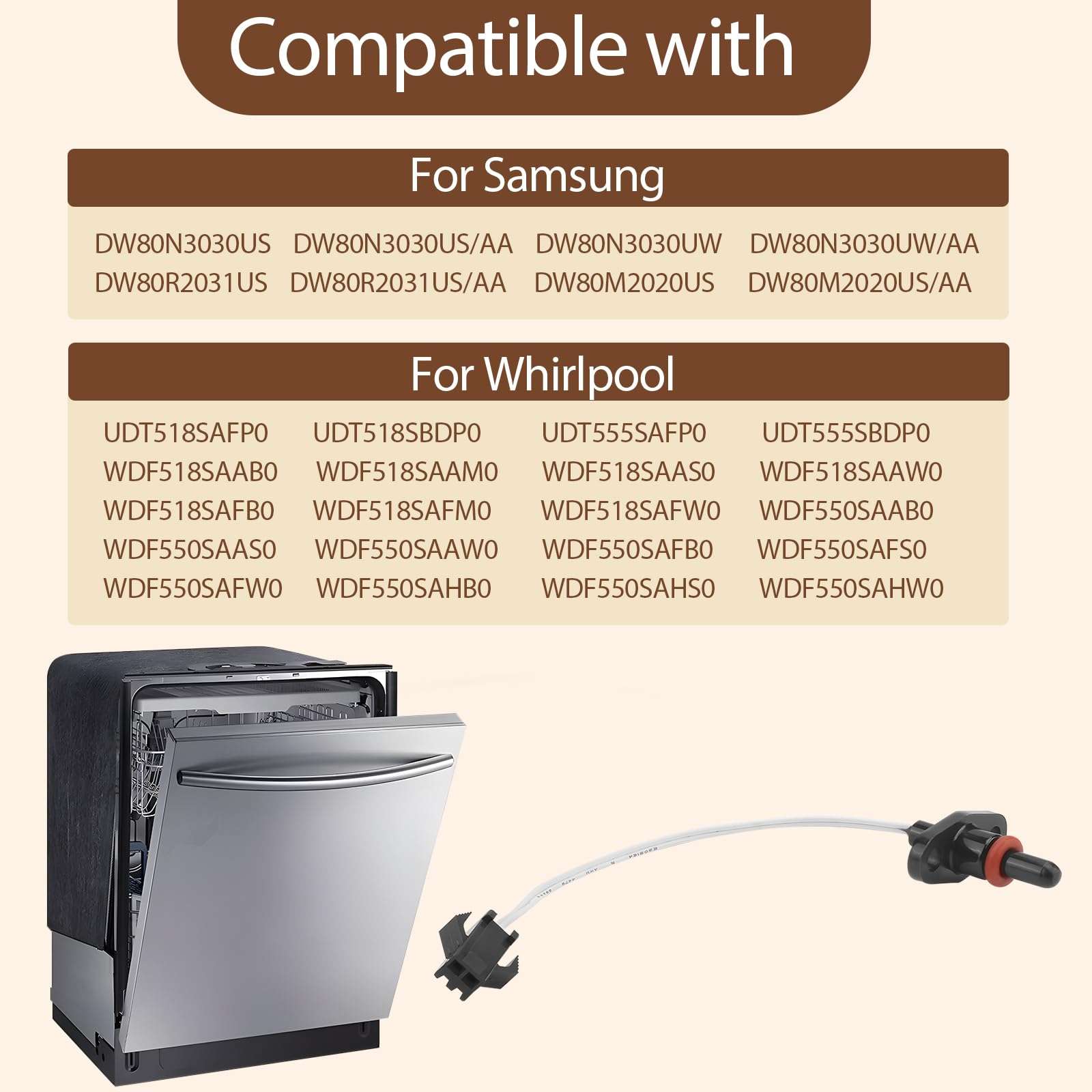 DD81-02152A Dishwasher Thermistor Temperature Sensor W10567618 Compatible with Samsung Whirlpool Dishwasher DW80N3030US DW80N3030US/AA UDT518SAFP0 UDT518SBDP0 3