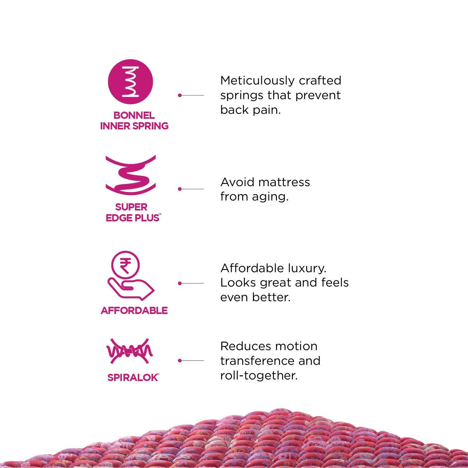 peps Springkoil Bonnell 8-inch King Size Spring Mattress (Maroon, 75x72x08) with Two Free Pillow 3