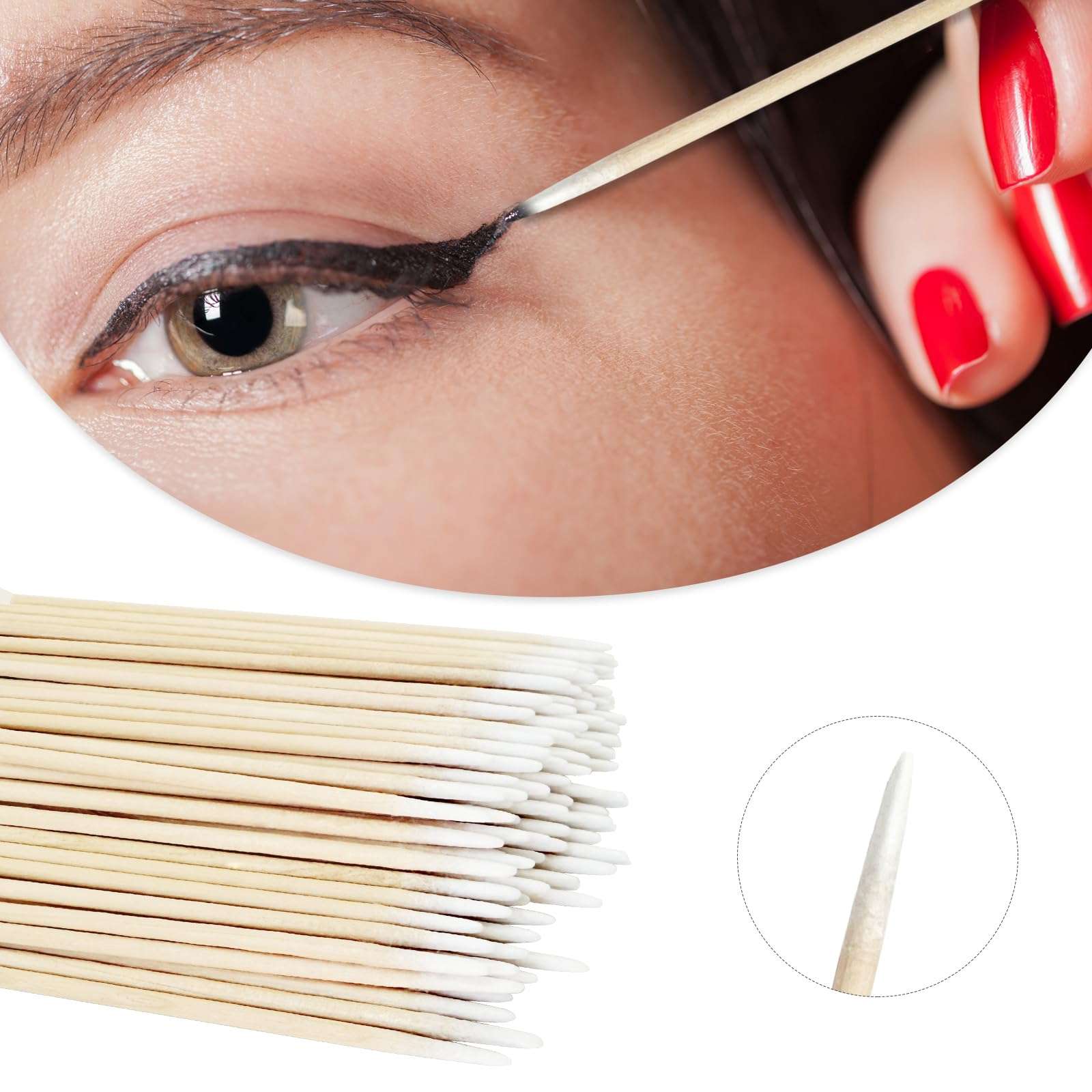 Egaageoi 600 Pcs Microblading Cotton Swabs - 4-Inch Pointed Cotton Swabs with Wood Sticks, Ideal for Nail Care and Manicure, Eyebrow Shaping, Personal Grooming, Makeup Application, and Tight Spaces 6