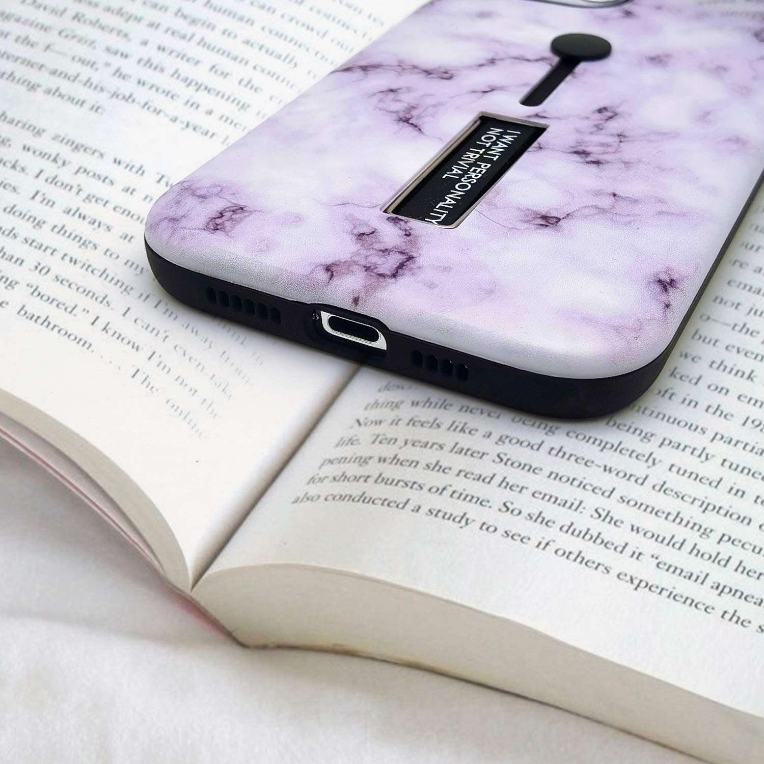 Omio Compatible with iPhone 12 Marble Case Stone Pattern Cover Finger Ring Loop Strap Grip Holder Kickstand Stand Ultra Thin Slim Fit Dustproof Protective Shockproof Dual Layer Case 5