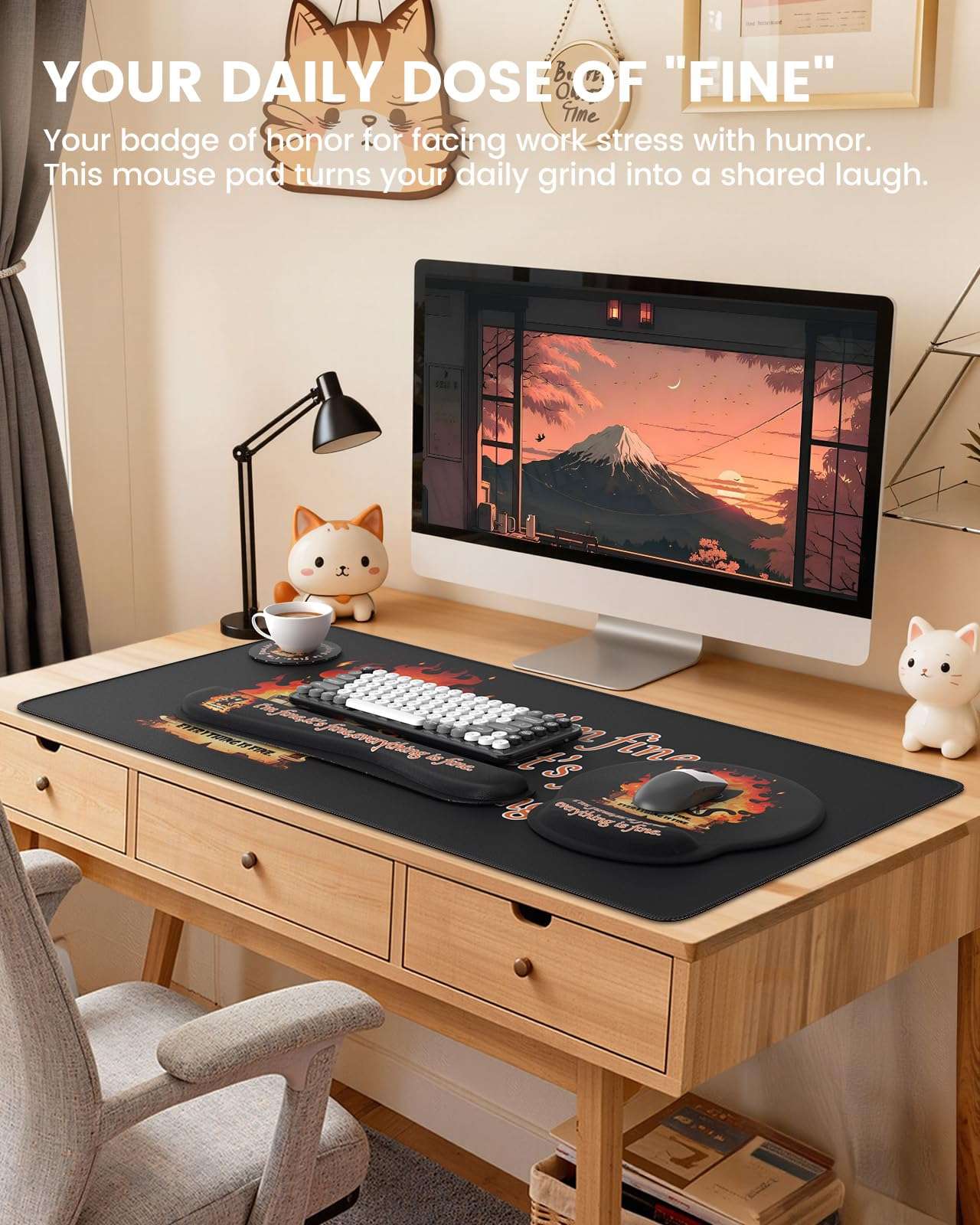 HAOCOO Dumpster Fire Mouse Pad with Wrist Rest, Ergonomic Keyboard Wrist Support, Large Gaming Desk Mat Set, Desk Protector Mat for Office Supplies 4