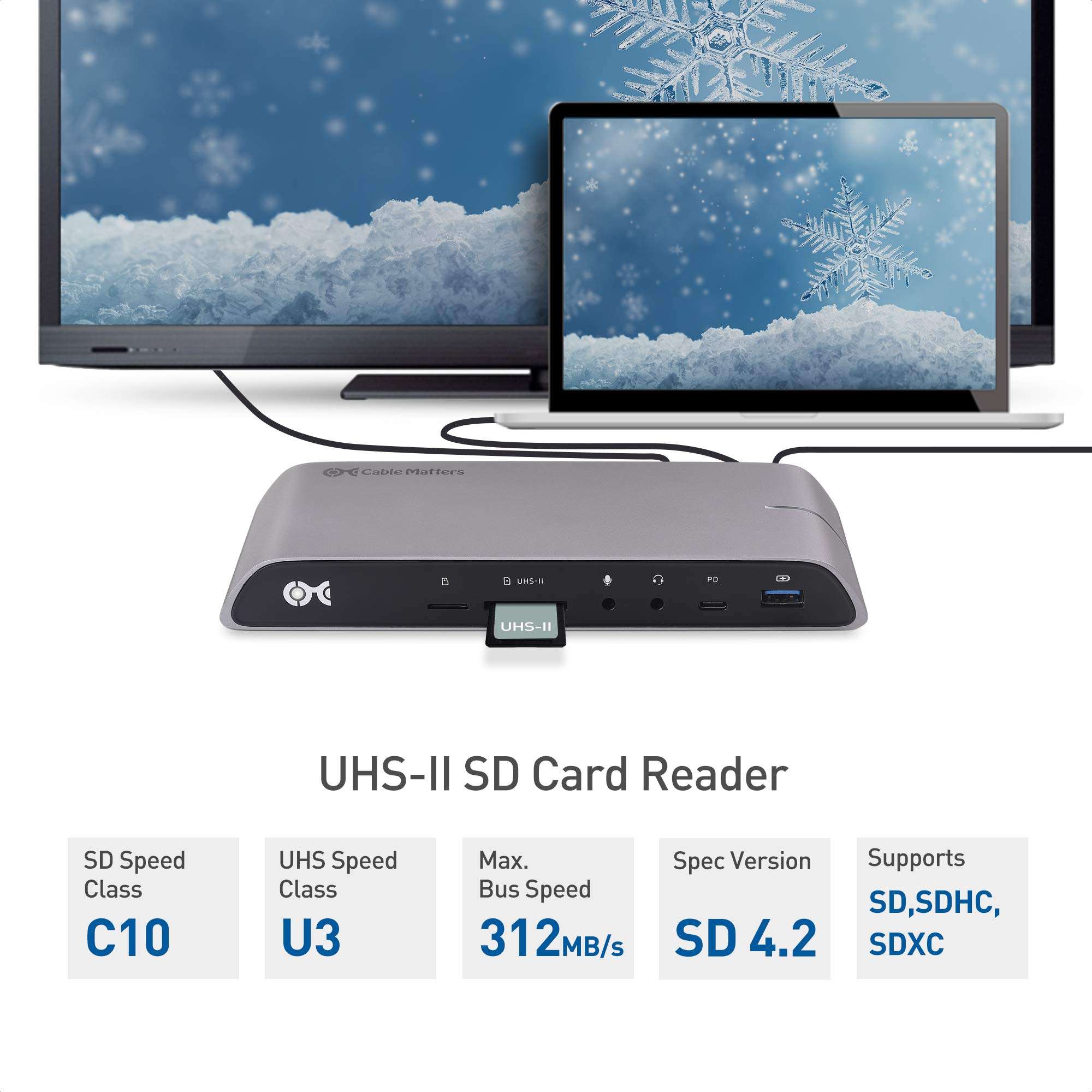 Cable Matters USB C Dock for Windows - Dual 4K DisplayPort, 80W Charging, SD Card Slot, 10Gbps USBA/USBC Port, Gigabit Ethernet - Thunderbolt 4 / USB4 Compatible USB C Docking Station 4