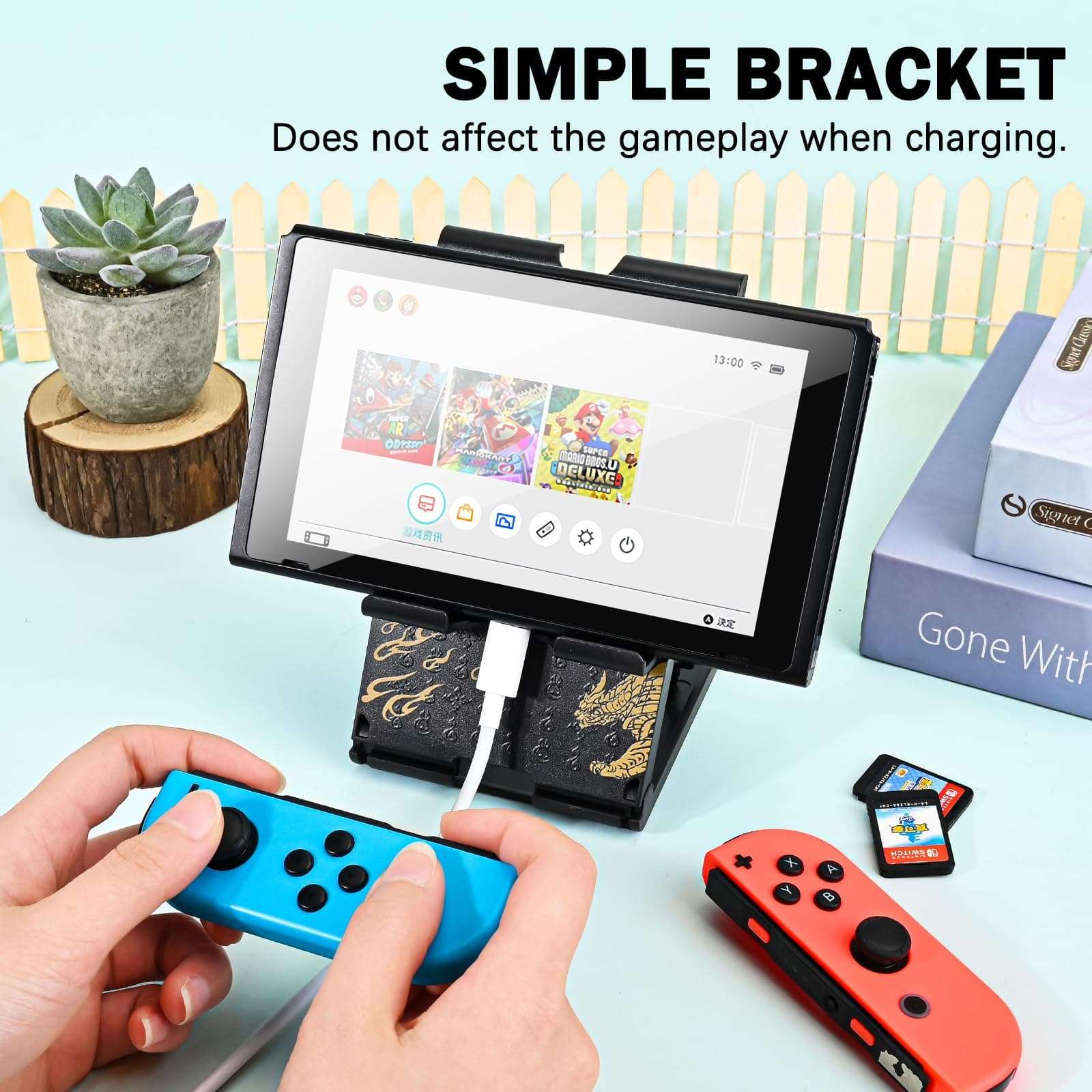 DLseego Switch Stand Suitable for Switch/Switch OLED/Switch Lite, Cute Cool Analog Angle Adjustable Holder Kickstand, Portable Foldable Non-Slip Non-Shake Anime Bracket - Black Gold 3