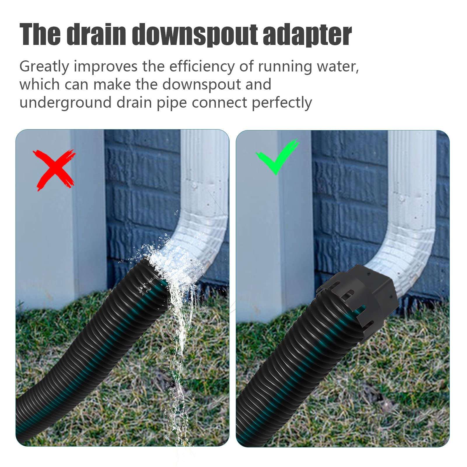 Rain Gutter Downspout Adapter, Plastic Drain Downspout Extender Connector Flexible Drain Adapter Replacement Downpipe Converter Connector with Screws for Outdoor(Black S 2×3 in) 5