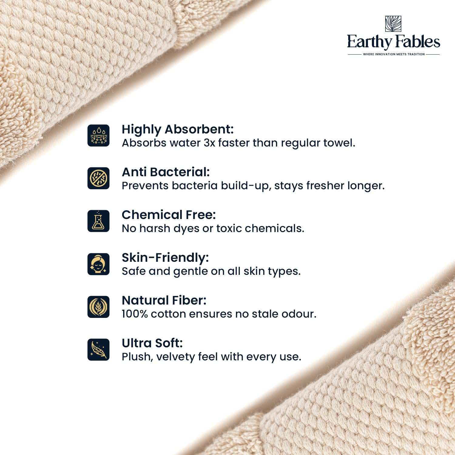 Earthy Fables Premium Face Towels - 100% Combed Cotton, 600 GSM, Ultra Soft, Quick Dry & Highly Absorbent, for Gym, Travel & Acne-Prone Skin, 30 x 30 cm, Set of 6 (Beige) 5