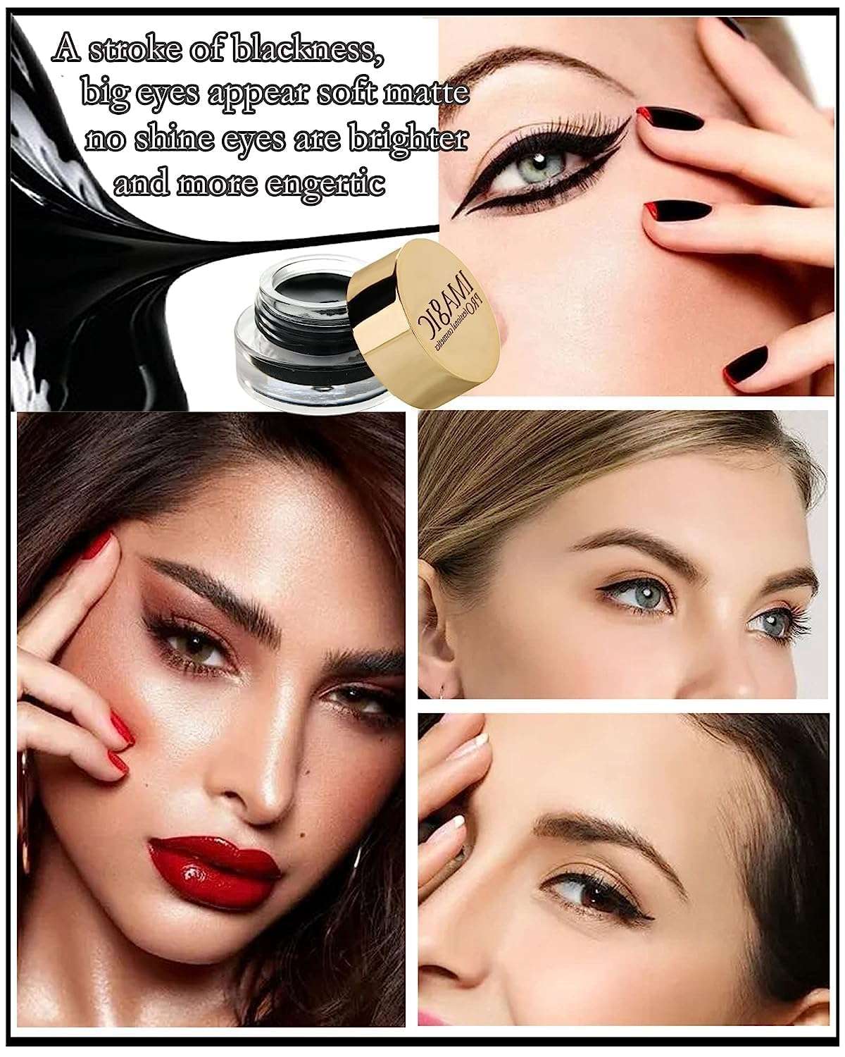 Gujas IMAGIC Gel Eyeliner, Long Lasting Waterproof Matte Eyeliner Cream Gel, High-Intensity Pigments Smudge-Proof Eye Liner,Makeup Gift for Women Girl (WHITE) (Black) 6