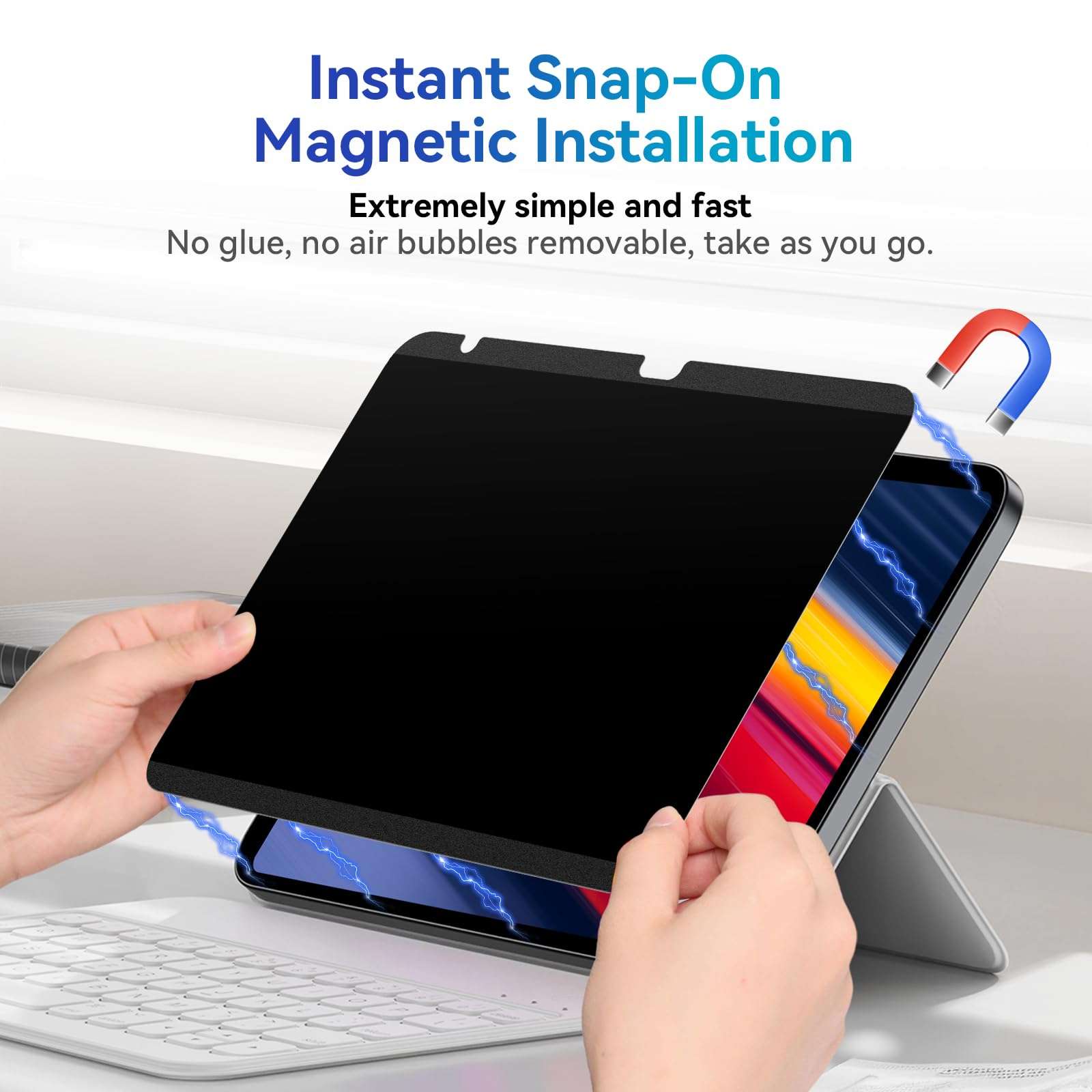 Magnetic Privacy Filter Compatible with iPad Pro 13 Inch 7th (2024, M4), Removable Anti Glare Blue Light Privacy Screen Privacy Screen Privacy Screen 4