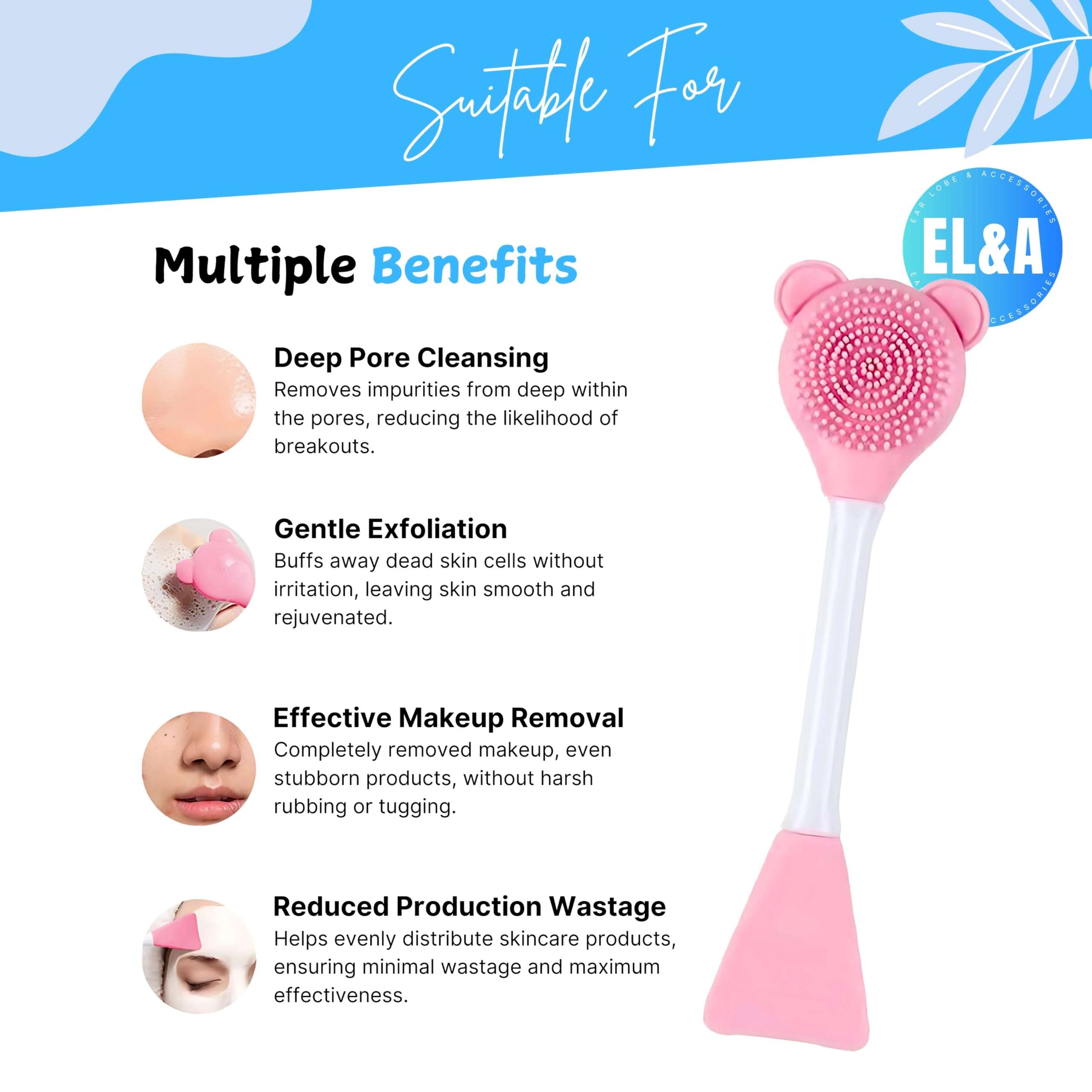 [Ear Lobe & Accessories] Kitty Silicone Face Mask Applicator | Facial Mask Brushes for Mud, Clay, Charcoal Mixed Mask, Soft Makeup Beauty Brush for Apply Cream (Color may Vary) 5