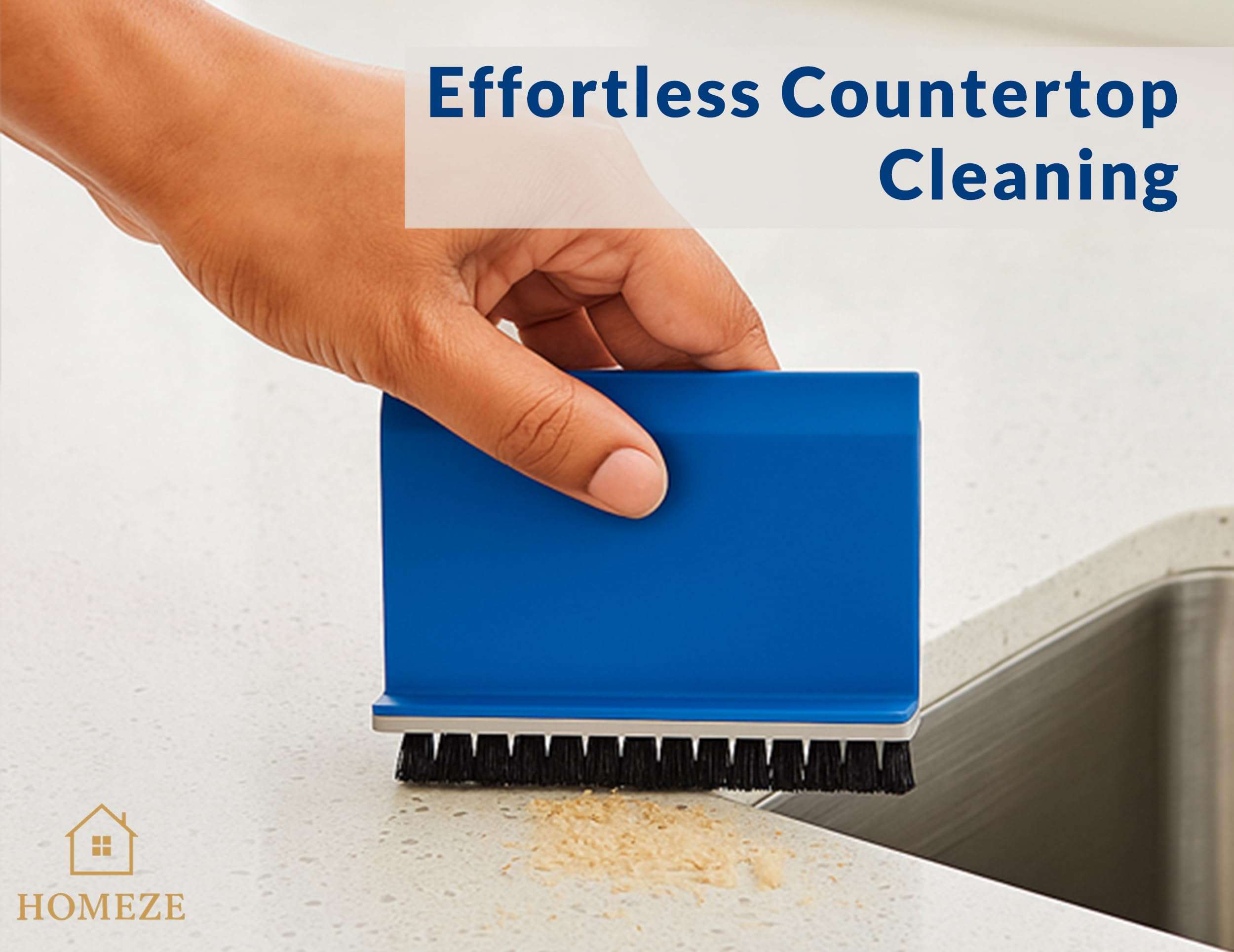 HOMEZE 2-in-1 Countertop Brush & Squeegee – Crumb Sweeper + Water Wiper, Edge-Hanging Compact Cleaner for Kitchen Sink & Counter, Bathroom Mirror/Slab, Desk & Sofa – Space-Saving Multi-Surface Tool 3