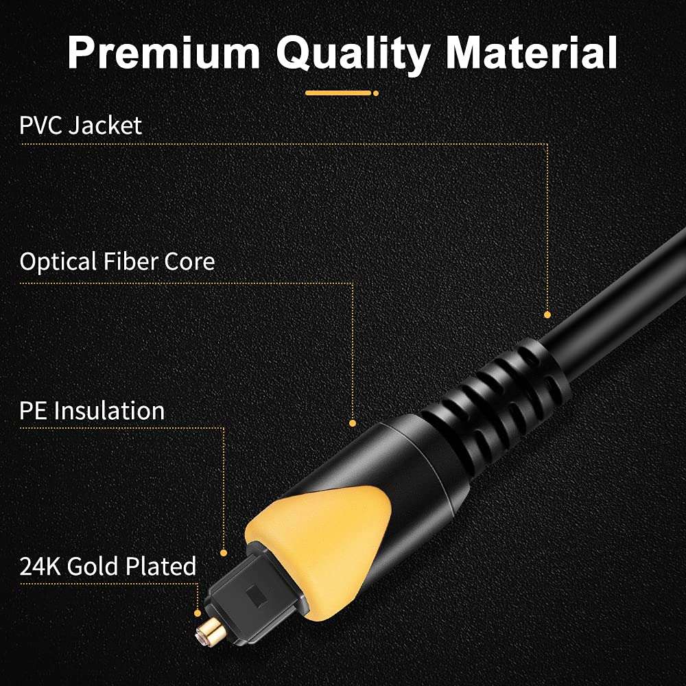 ZEXMTE 6FT Optical Audio Cable, Fiber Optic Cable, 24K Gold-Plated Ultra-Durability Audio Cable, Slim Optical Cable Digital Audio Cable for Home Theater, Sound Bar, TV, PS4, Xbox 5