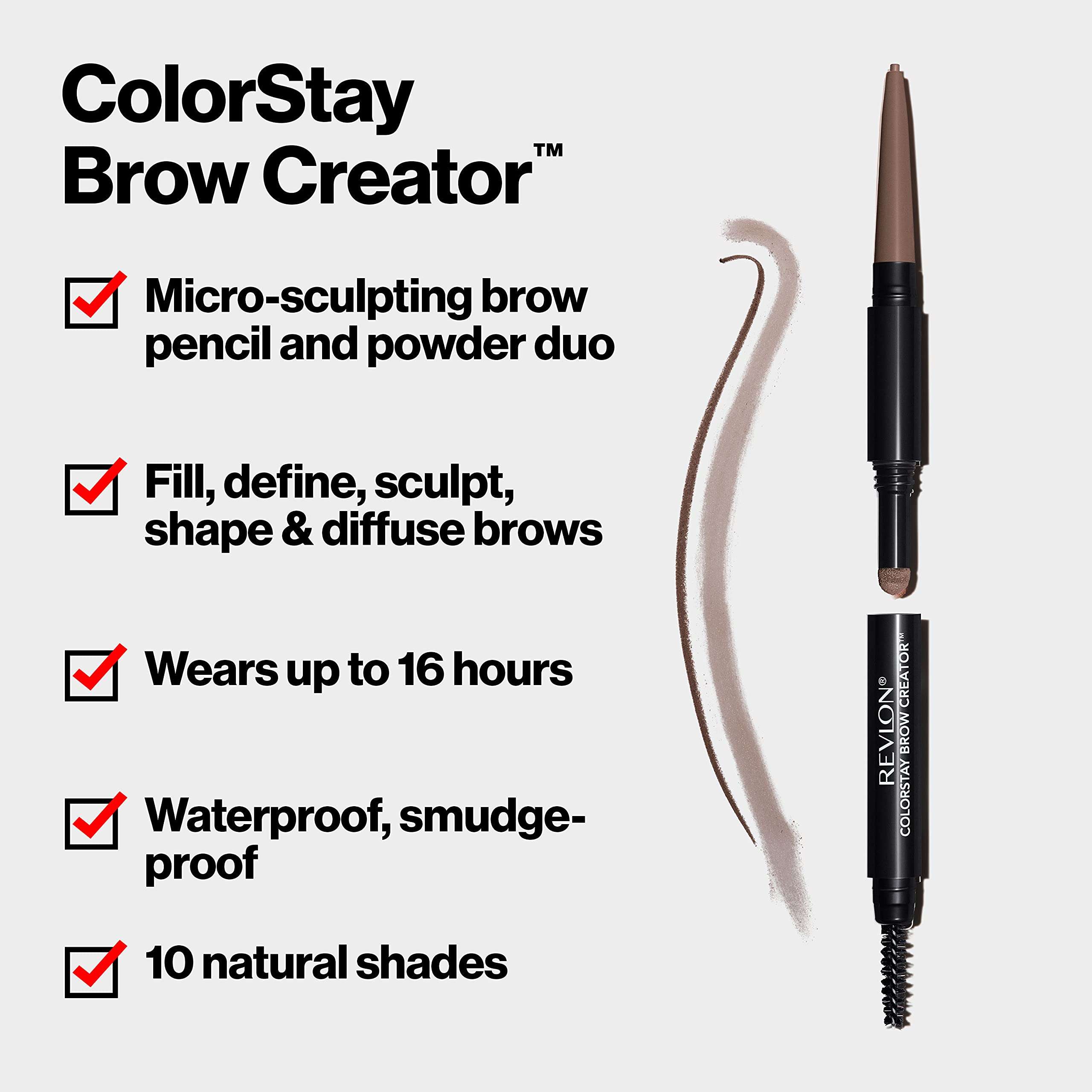 Revlon Eyebrow Pencil & Powder, ColorStay Brow Creator 2-in-1 Eye Makeup with Spoolie, Longwearing with Precision Tip, 610 Dark Brown, 0.23 Oz 3