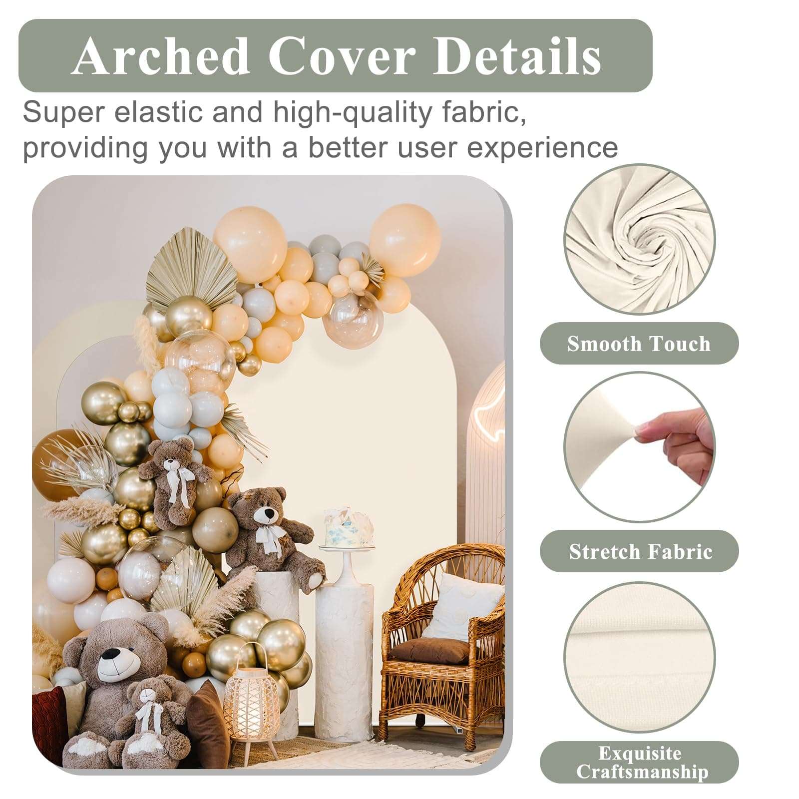 Wedding Arch Cover 7.3FT Arch Backdrop Cover Spandex Fitted Arch Cover for Round Top Chiara Backdrop Stand Covers for Wedding Birthday Party Baby Shower Banquet Ceremony Decoration, Beige 3