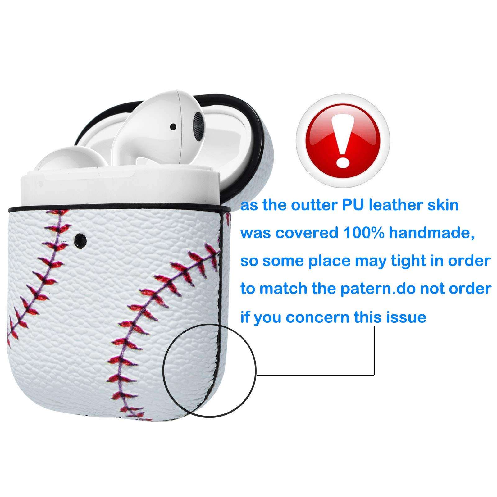 Tekcoo AirPods Case, [Front LED Visible] AirPods Accessories Cover Compatible with Apple Airpods 1 & AirPods 2 Protective PC Plastic Inner + PU Vegan Leather Pattern Skin & Keychain [Baseball] 3