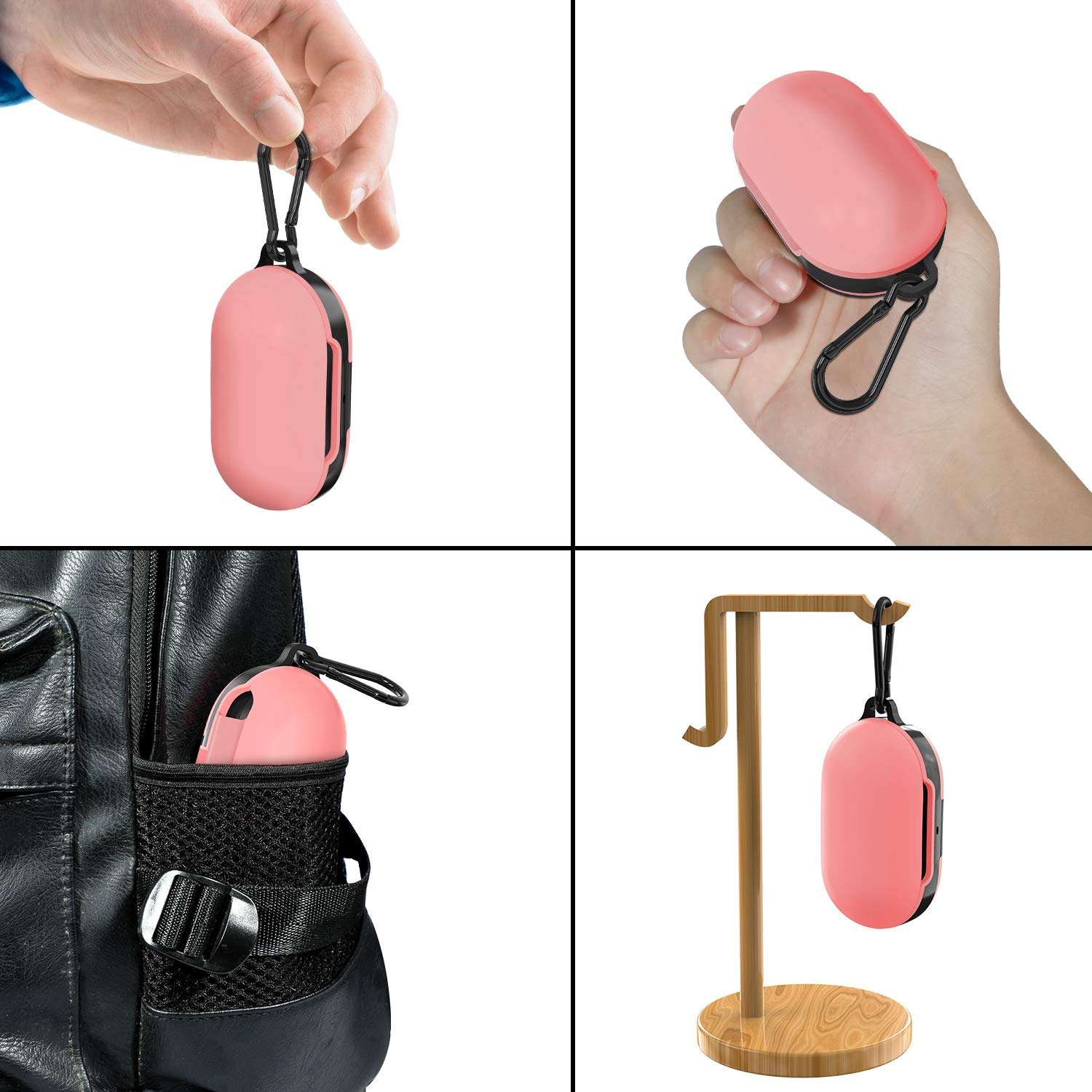 Samsung Galaxy Buds Case 2019/2020 Plus, 2 Pack Silicone Cover with Carabiner, Anti-Lost & Shockproof (Black+Red) 5