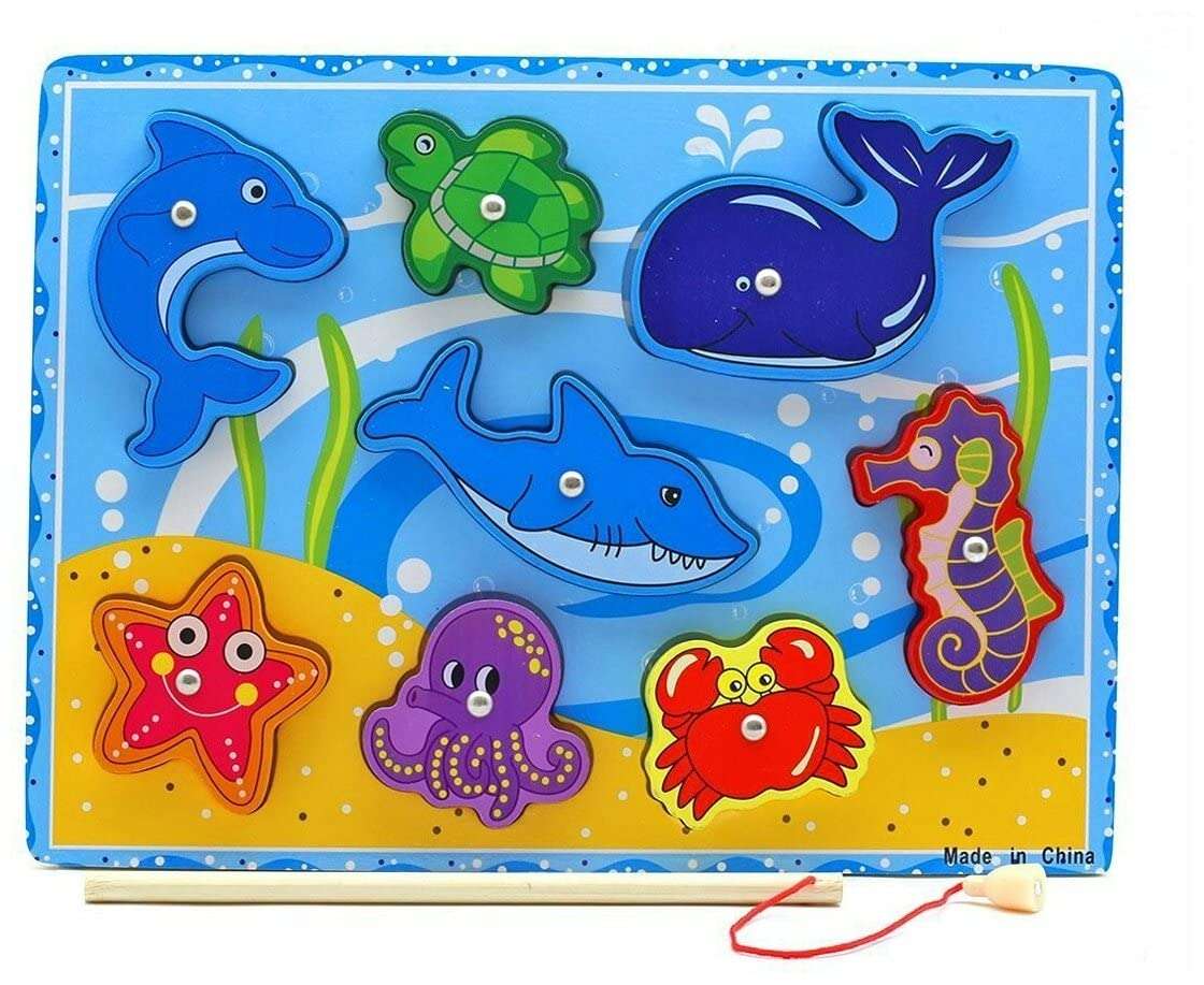 Quasar Wooden Magnetic Fishing Sea Animals Cartoon Shape Game Educational Non Toxic Eco-Friendly Function Fish catching Game for Kids Best for Gift - Multicolor 4