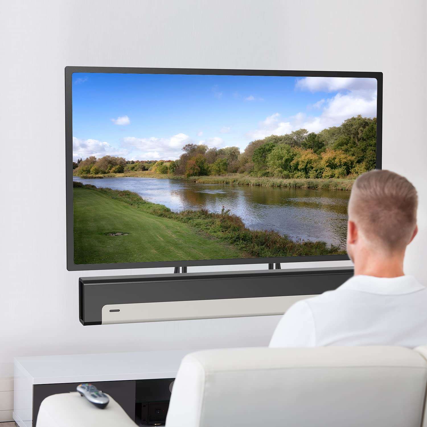 WALI Sound Bar Mount Bracket for Mounting Above or Under TV, Fits 32 to 70 inch TVs, 33 lbs. Weight Capacity (SBR201), Black 6